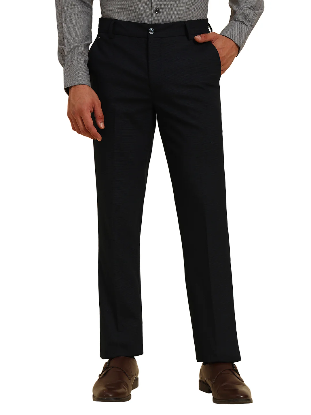 Formal Trouser for Men | Breathable & Soft with Color Fastness Regular Fit Poly Viscose Fabric Solid Pattern Hook & Eye Closure - Image 2