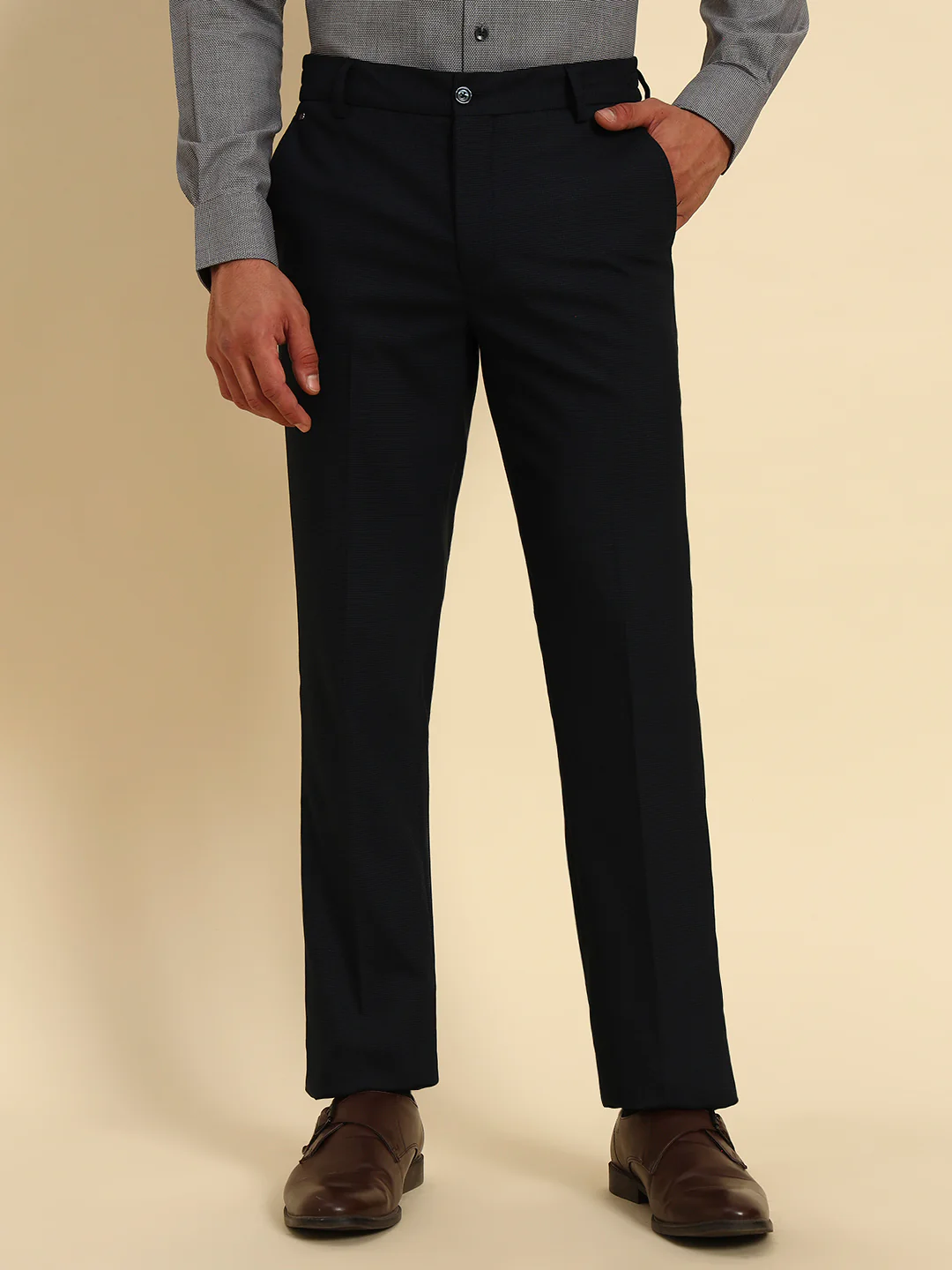 Formal Trouser for Men | Breathable & Soft with Color Fastness Regular Fit Poly Viscose Fabric Solid Pattern Hook & Eye Closure - Image 3