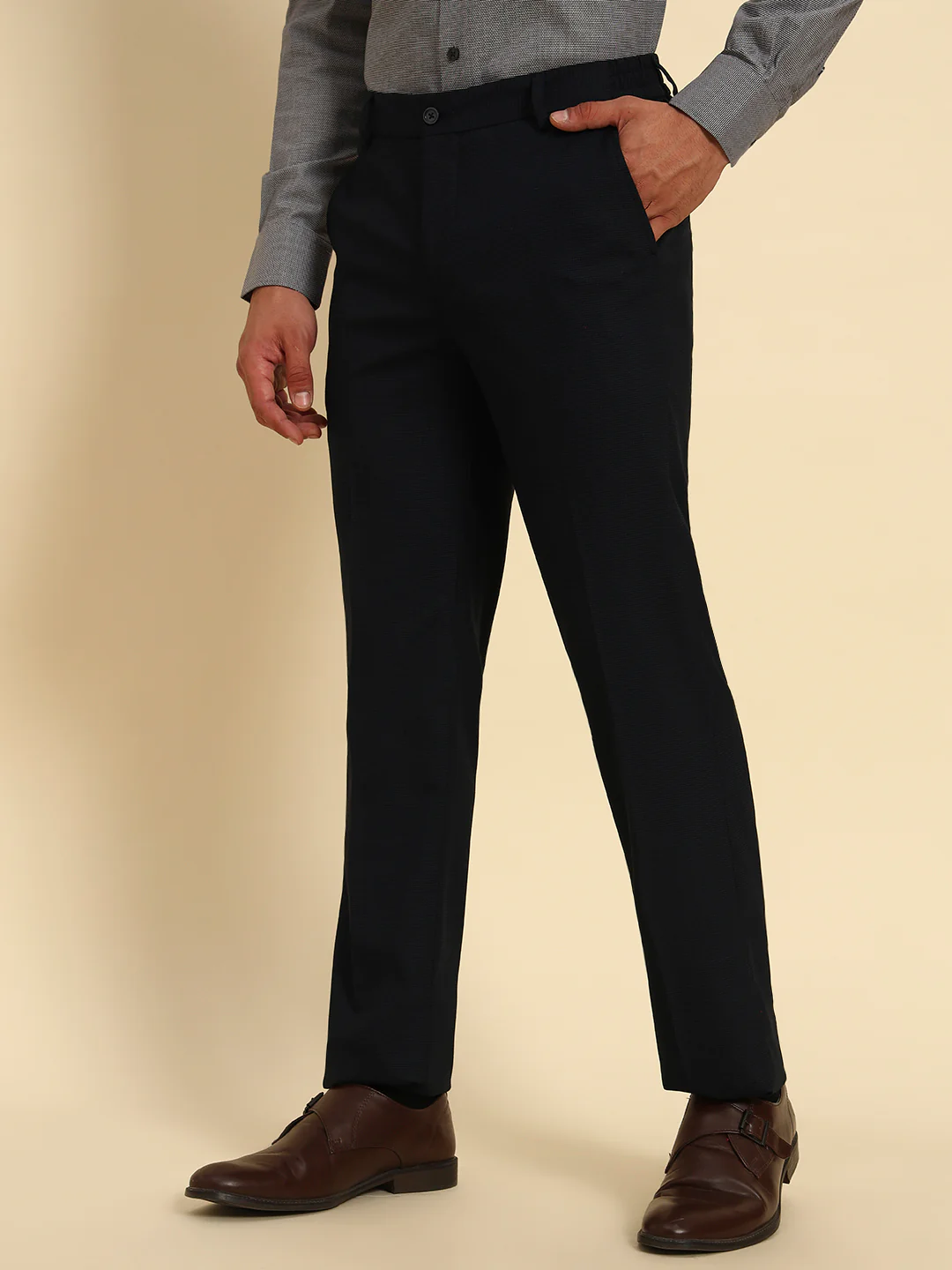 Formal Trouser for Men | Breathable & Soft with Color Fastness Regular Fit Poly Viscose Fabric Solid Pattern Hook & Eye Closure - Image 4