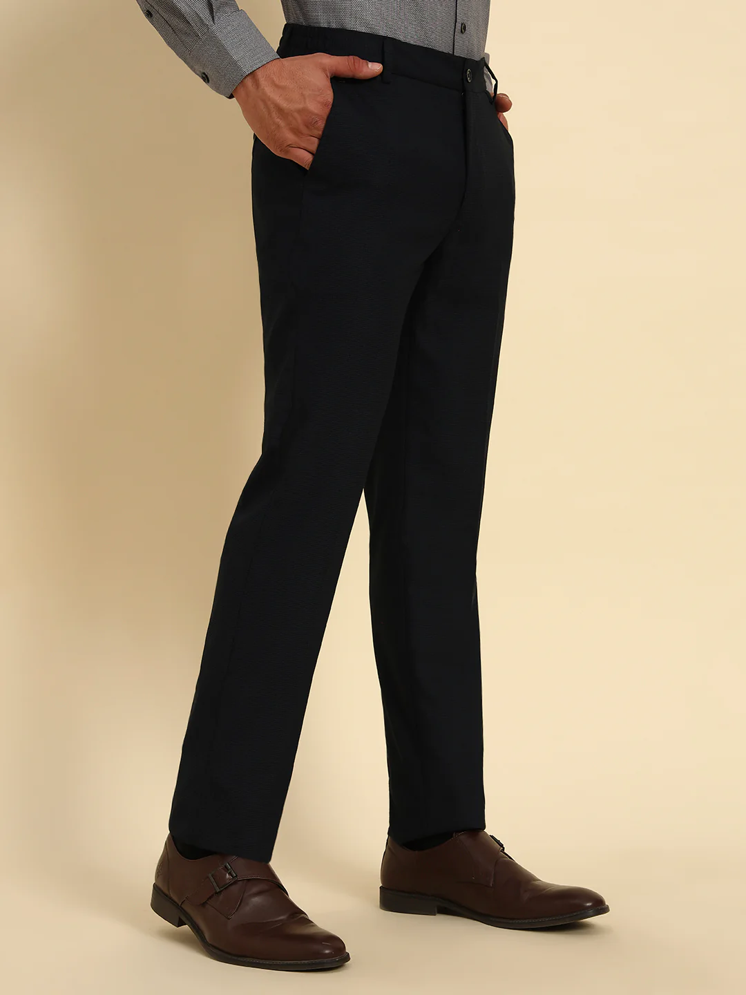 Formal Trouser for Men | Breathable & Soft with Color Fastness Regular Fit Poly Viscose Fabric Solid Pattern Hook & Eye Closure - Image 5