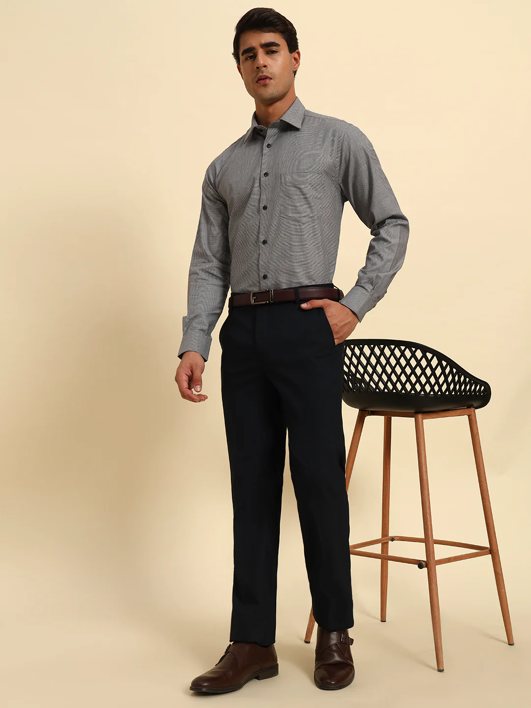 Formal Trouser for Men | Breathable & Soft with Color Fastness Regular Fit Poly Viscose Fabric Solid Pattern Hook & Eye Closure - Image 9