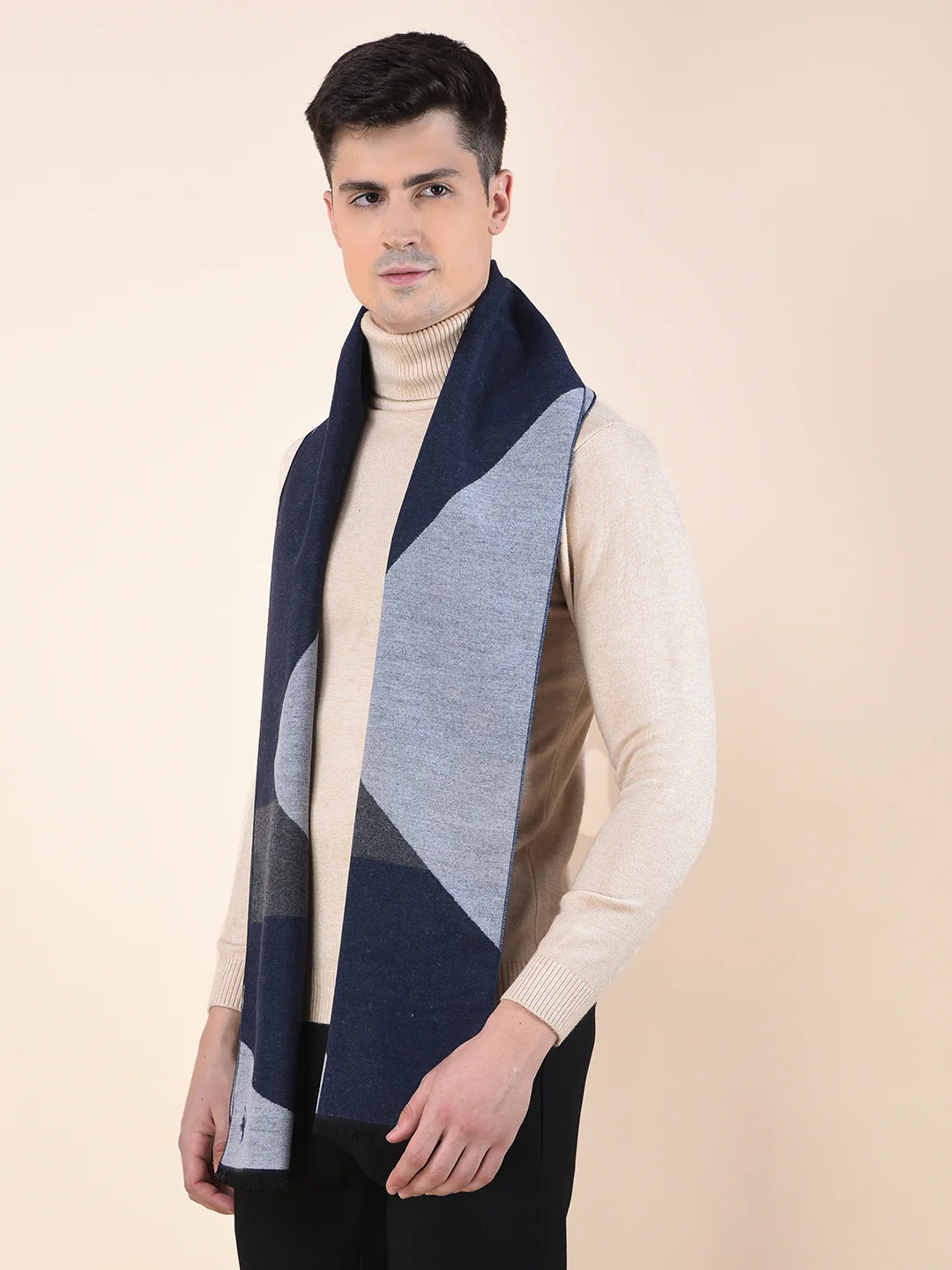 Men Navy Checkered Winter Warm Casual Muffler - Image 2
