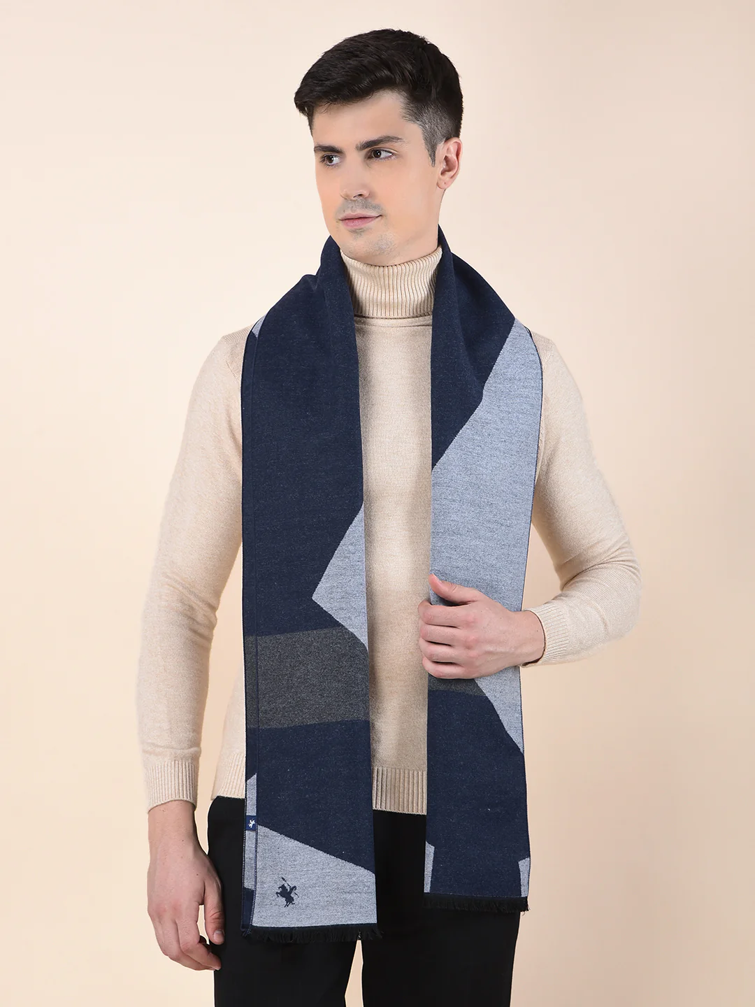 Men Navy Checkered Winter Warm Casual Muffler - Image 3