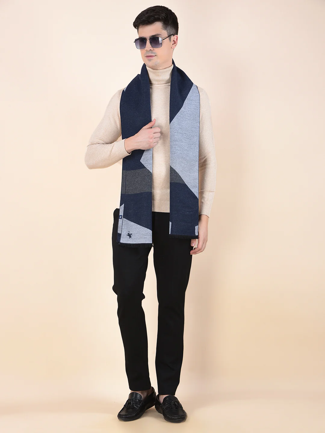 Men Navy Checkered Winter Warm Casual Muffler - Image 4