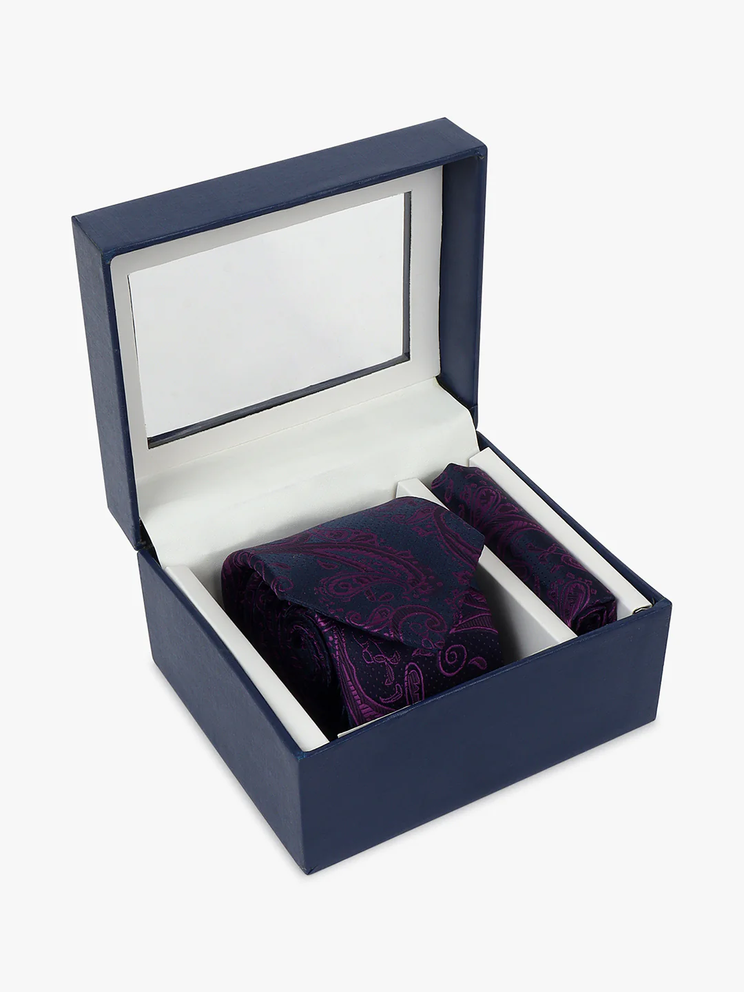 Men Purple Printed Tie With Pocket Square - Image 3