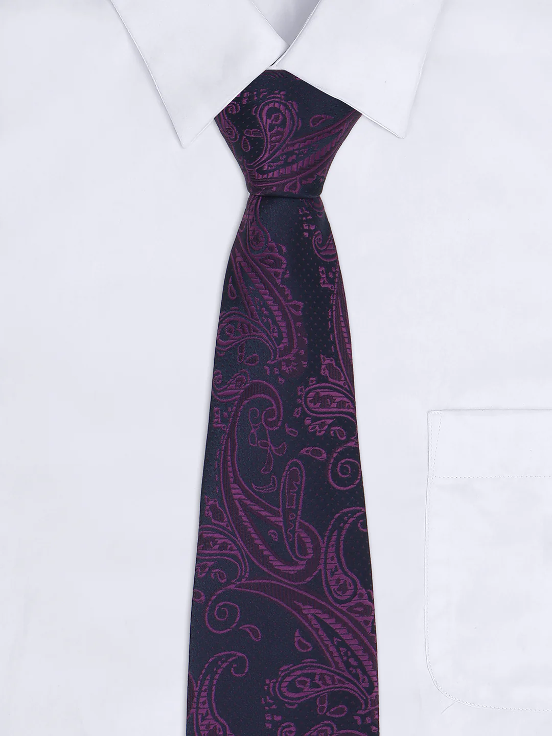 Men Purple Printed Tie With Pocket Square - Image 9