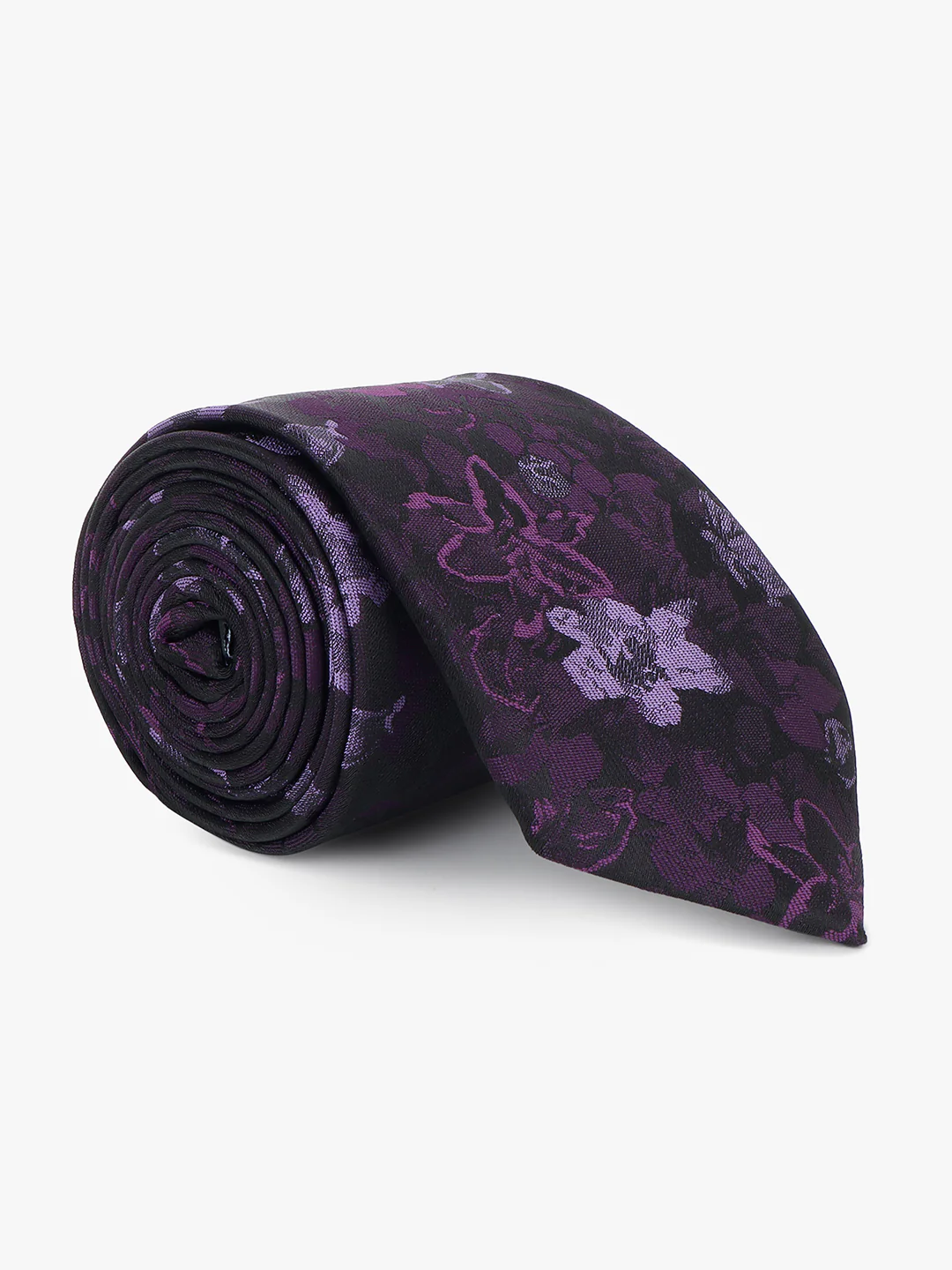 Men Purple Printed Tie With Pocket Square and Cufflinks - Image 2
