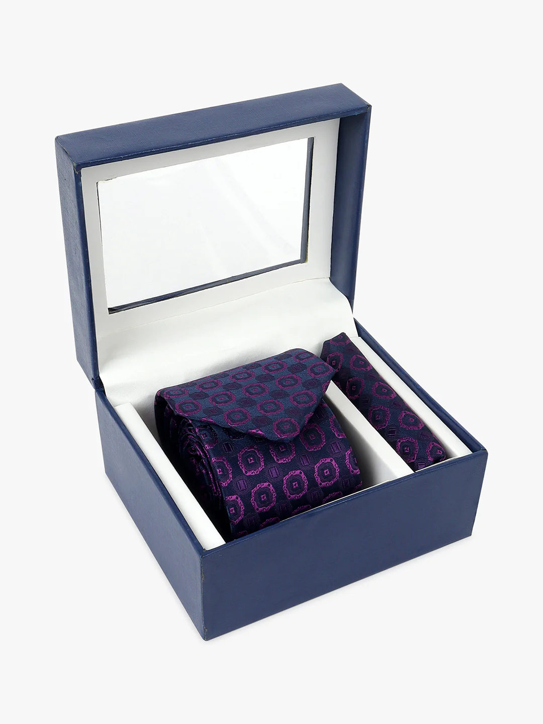 Men Purple Printed Tie With Pocket Square - Image 3