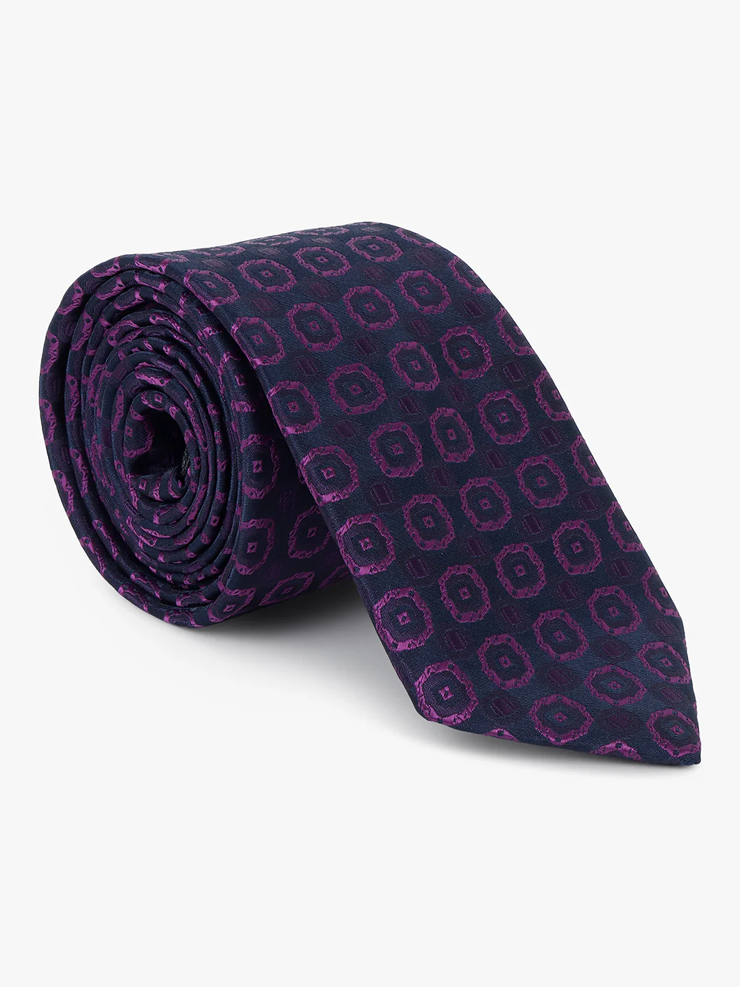 Men Purple Printed Tie With Pocket Square - Image 4