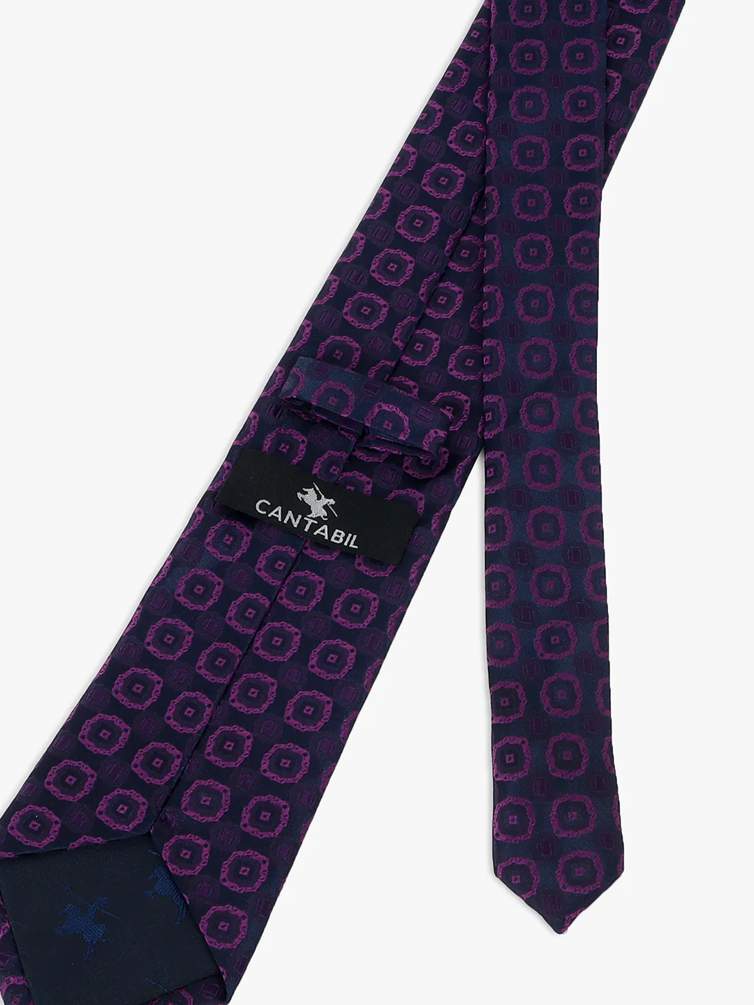 Men Purple Printed Tie With Pocket Square - Image 6