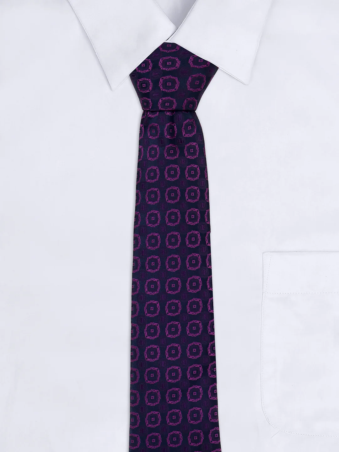 Men Purple Printed Tie With Pocket Square - Image 9