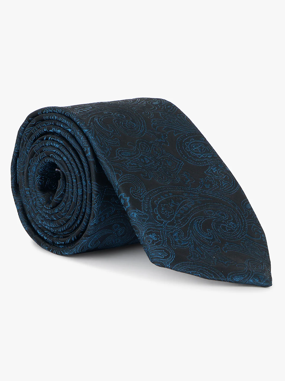 Men Teal Blue Printed Tie With Pocket Square - Image 4