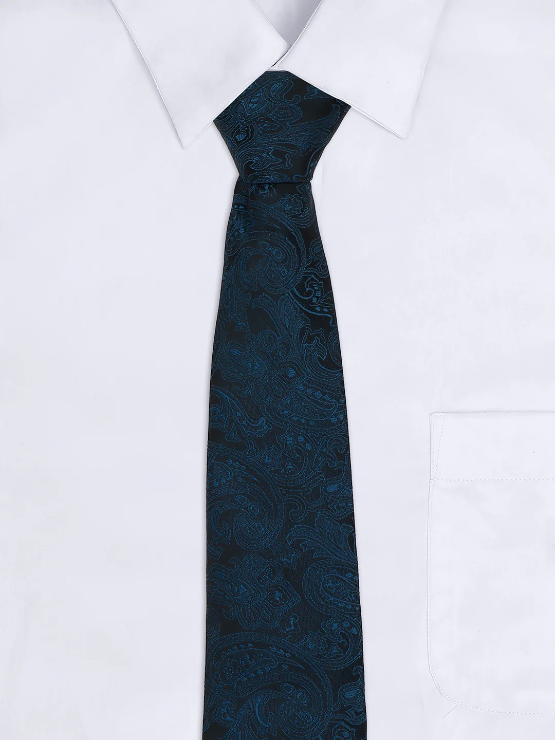 Men Teal Blue Printed Tie With Pocket Square - Image 9