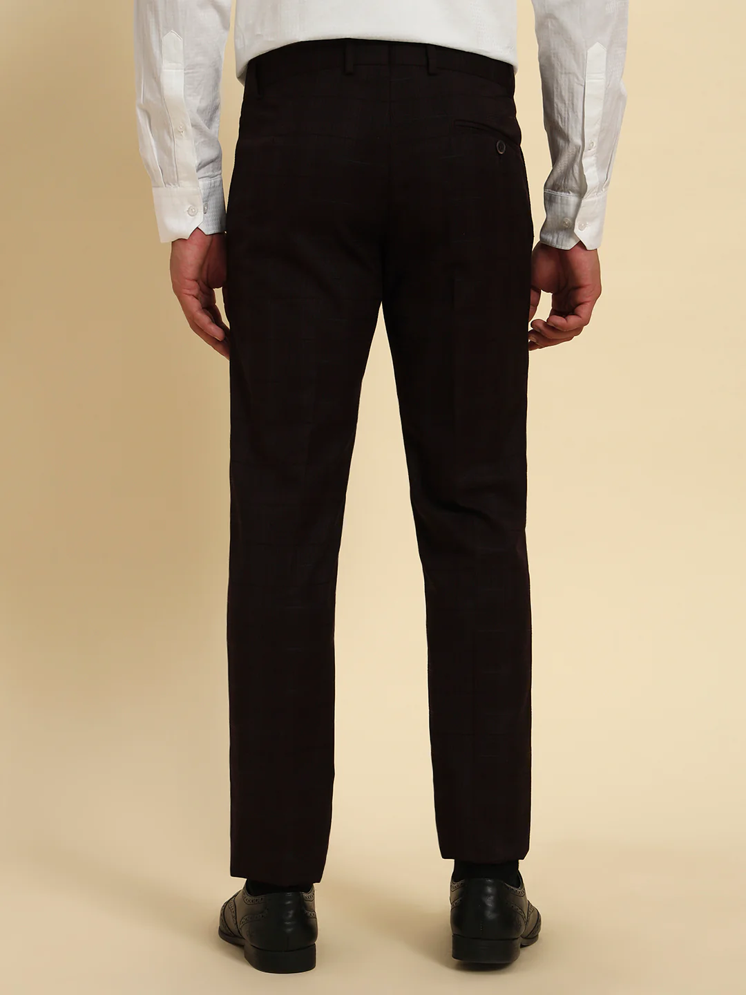Men Wine Checkered Regular Fit Formal Trouser - Image 7