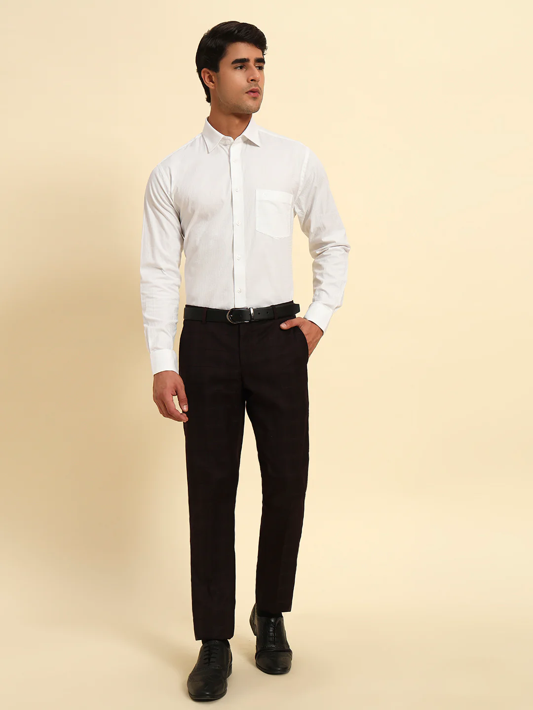 Men Wine Checkered Regular Fit Formal Trouser - Image 8