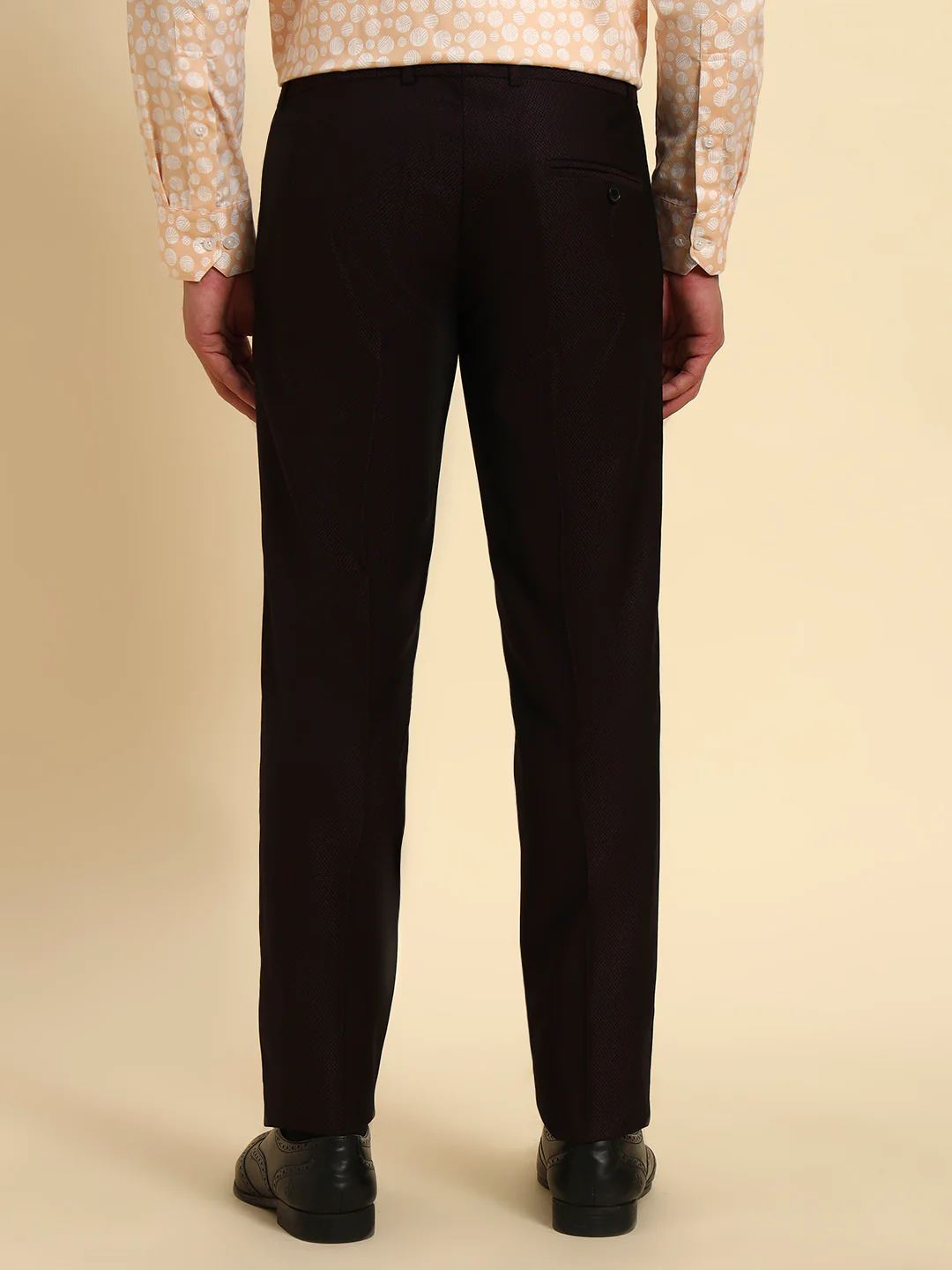 Men Wine Self Design Regular Fit Formal Trouser - Image 7