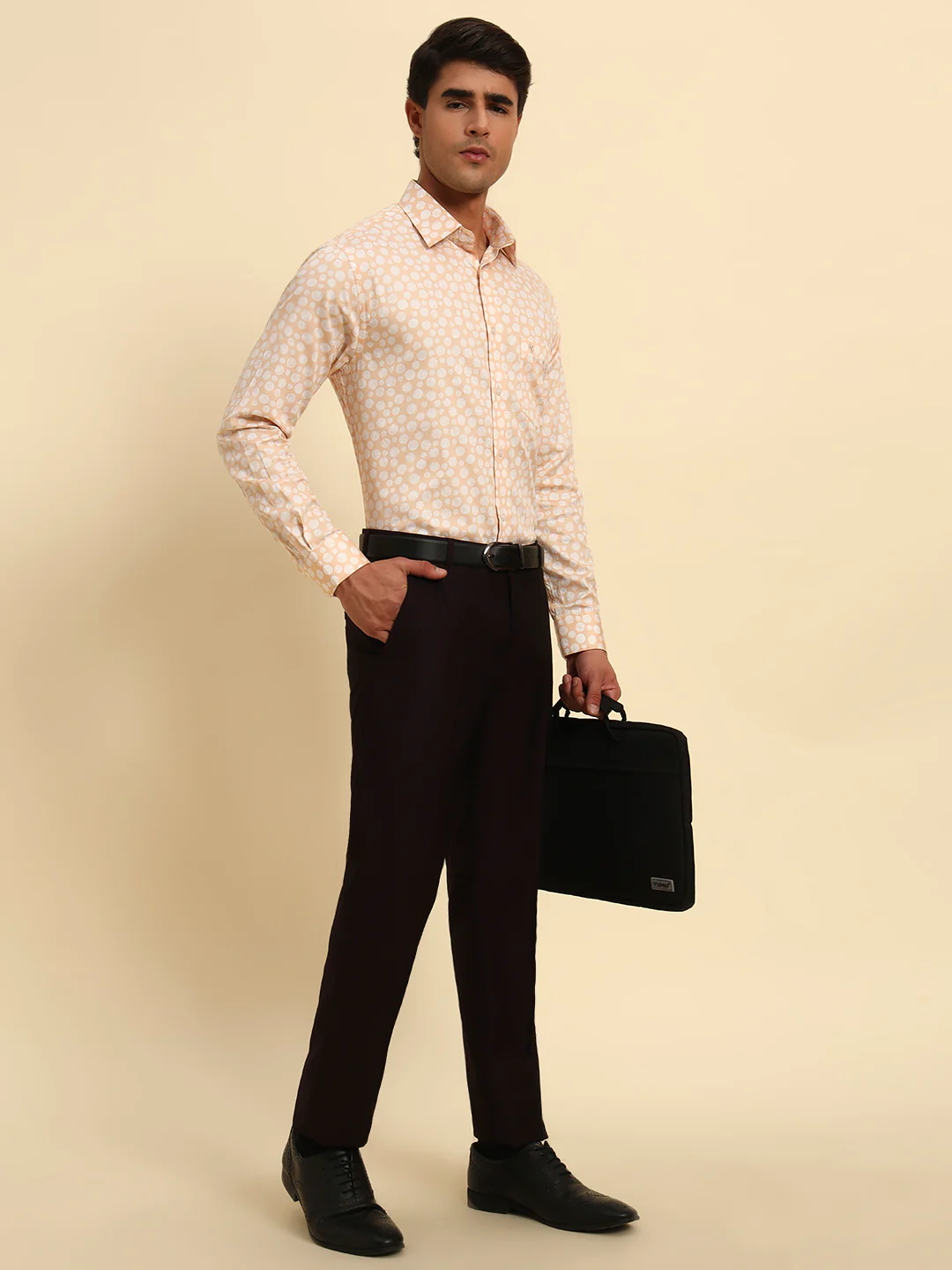 Men Wine Self Design Regular Fit Formal Trouser - Image 9
