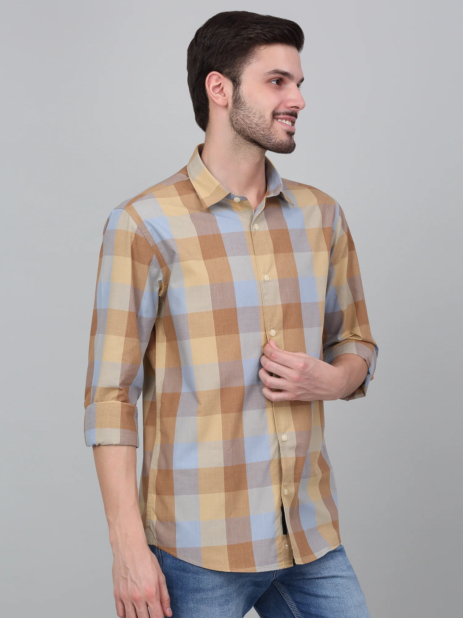 Casual Shirt for Men | Breathable & Soft with Color Fastness Regular Fit Spread Collar Neck Cotton Blend Fabric Checkered Pattern - Image 3