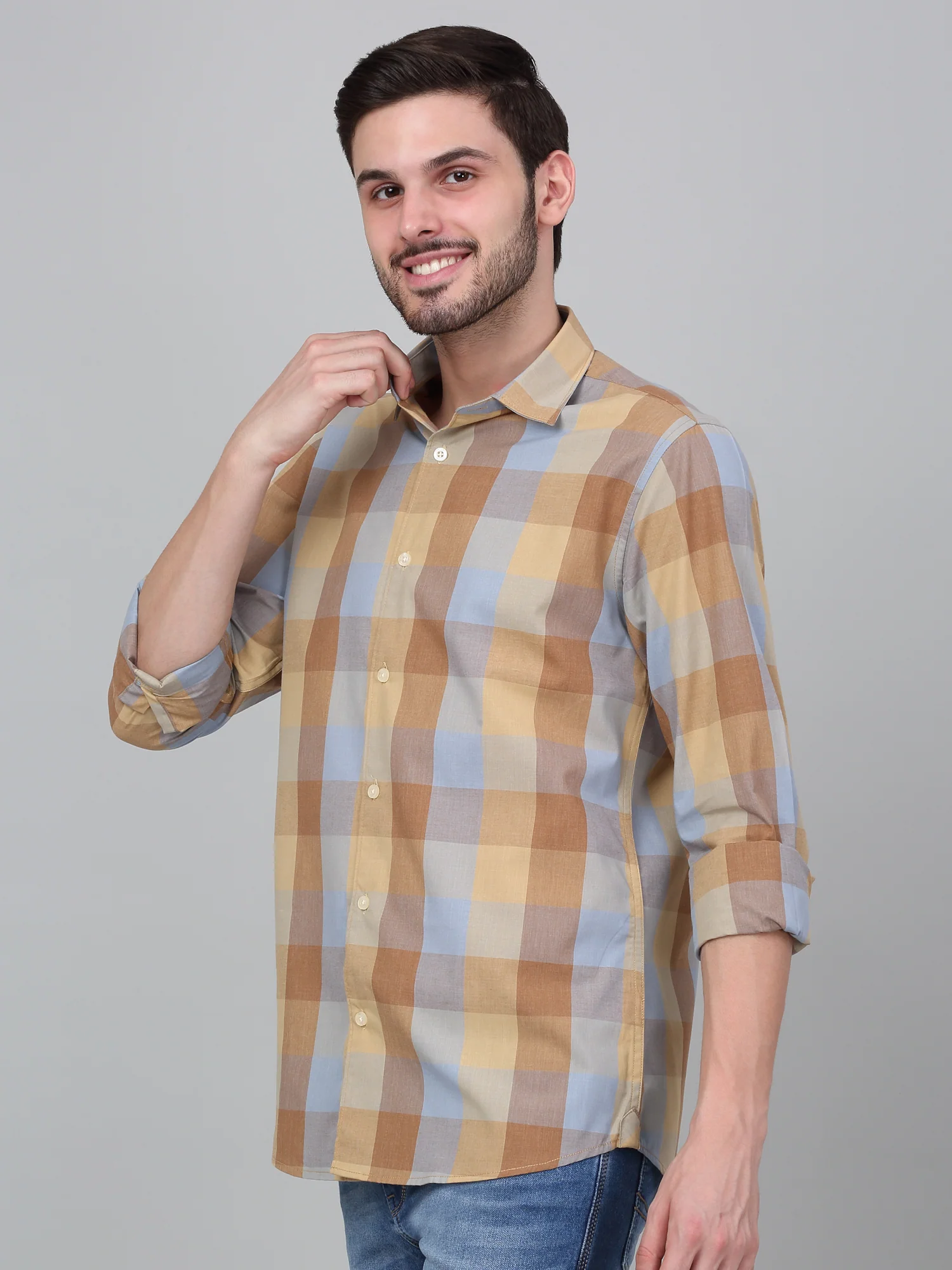 Casual Shirt for Men | Breathable & Soft with Color Fastness Regular Fit Spread Collar Neck Cotton Blend Fabric Checkered Pattern - Image 4