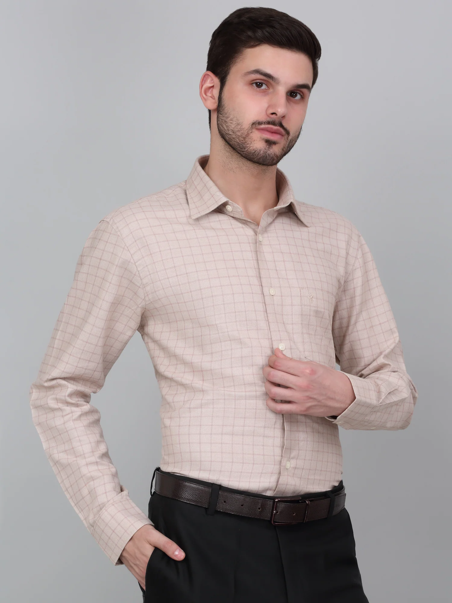 Formal Shirt for Men l Breathable & Soft with Color Fastness Regular Fit Spread Collar Neck Cotton Fabric Checkered Pattern - Image 3