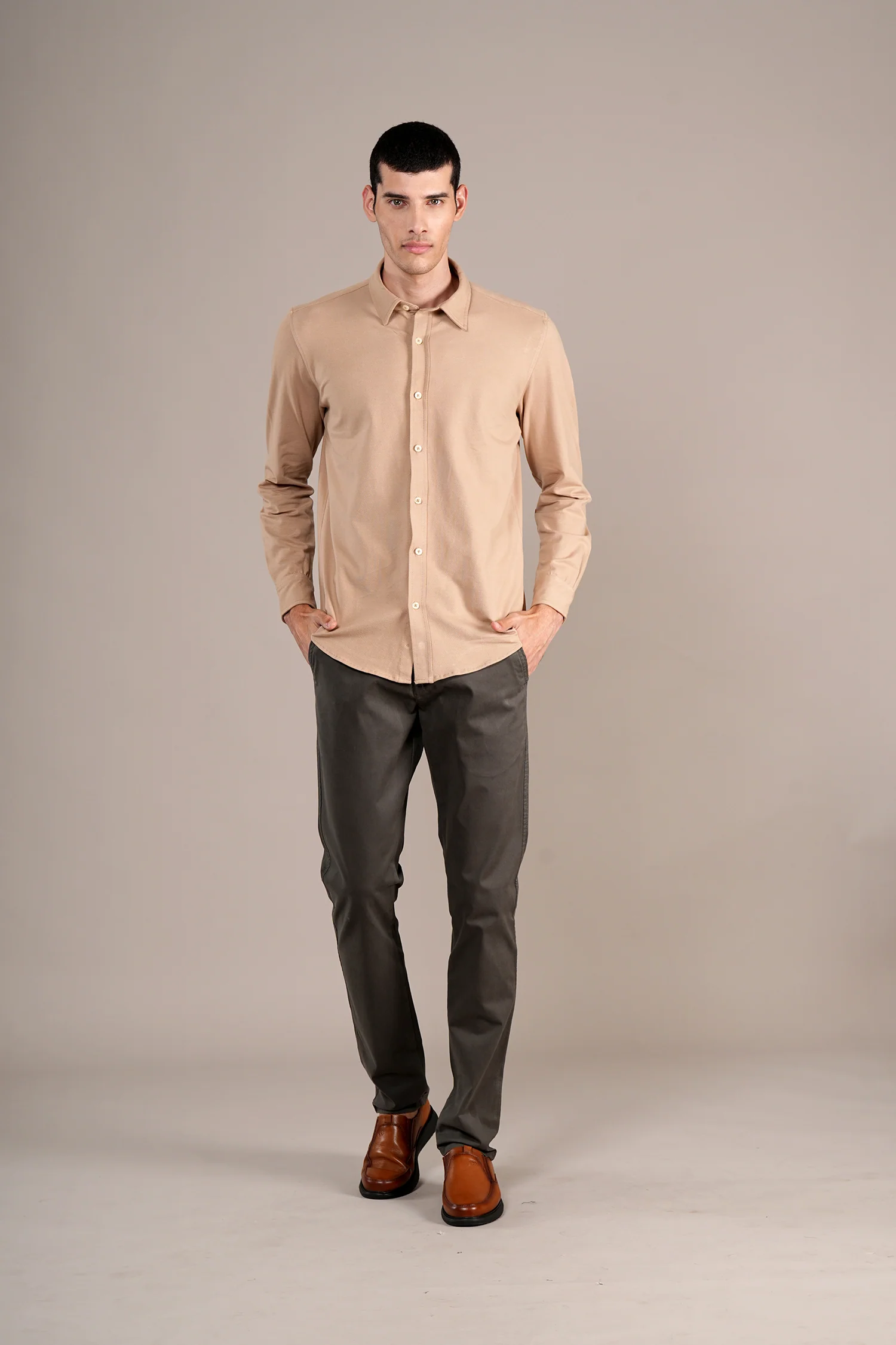 Casual Shirt for Men | Breathable & Soft with Color Fastness Regular Fit Spread Collar Neck Cotton Fabric Self Design Pattern - Image 2