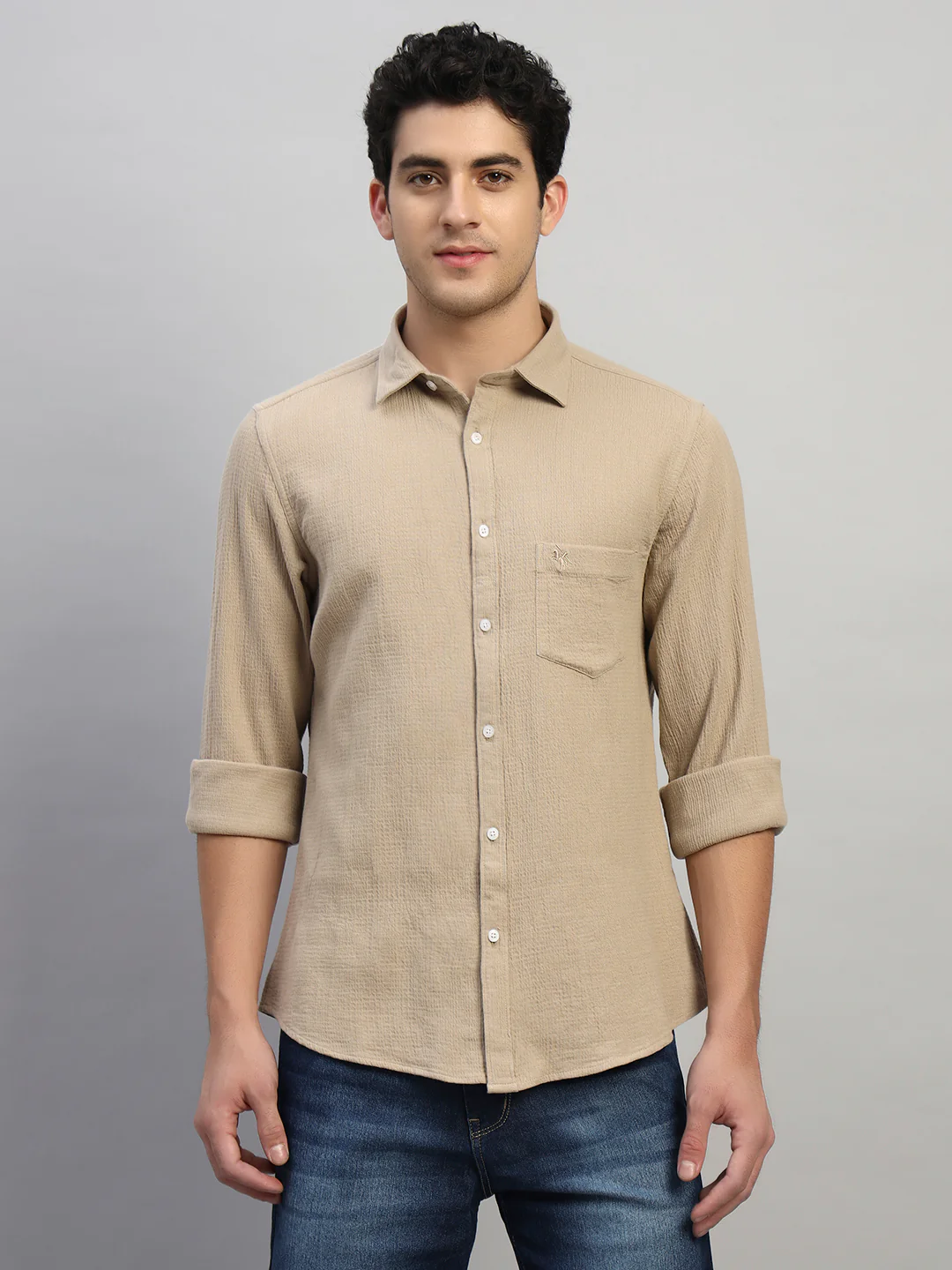 Casual Shirt for Men | Breathable & Soft with Color Fastness Regular Fit Spread Collar Neck Cotton Fabric Self Design Pattern - Image 3