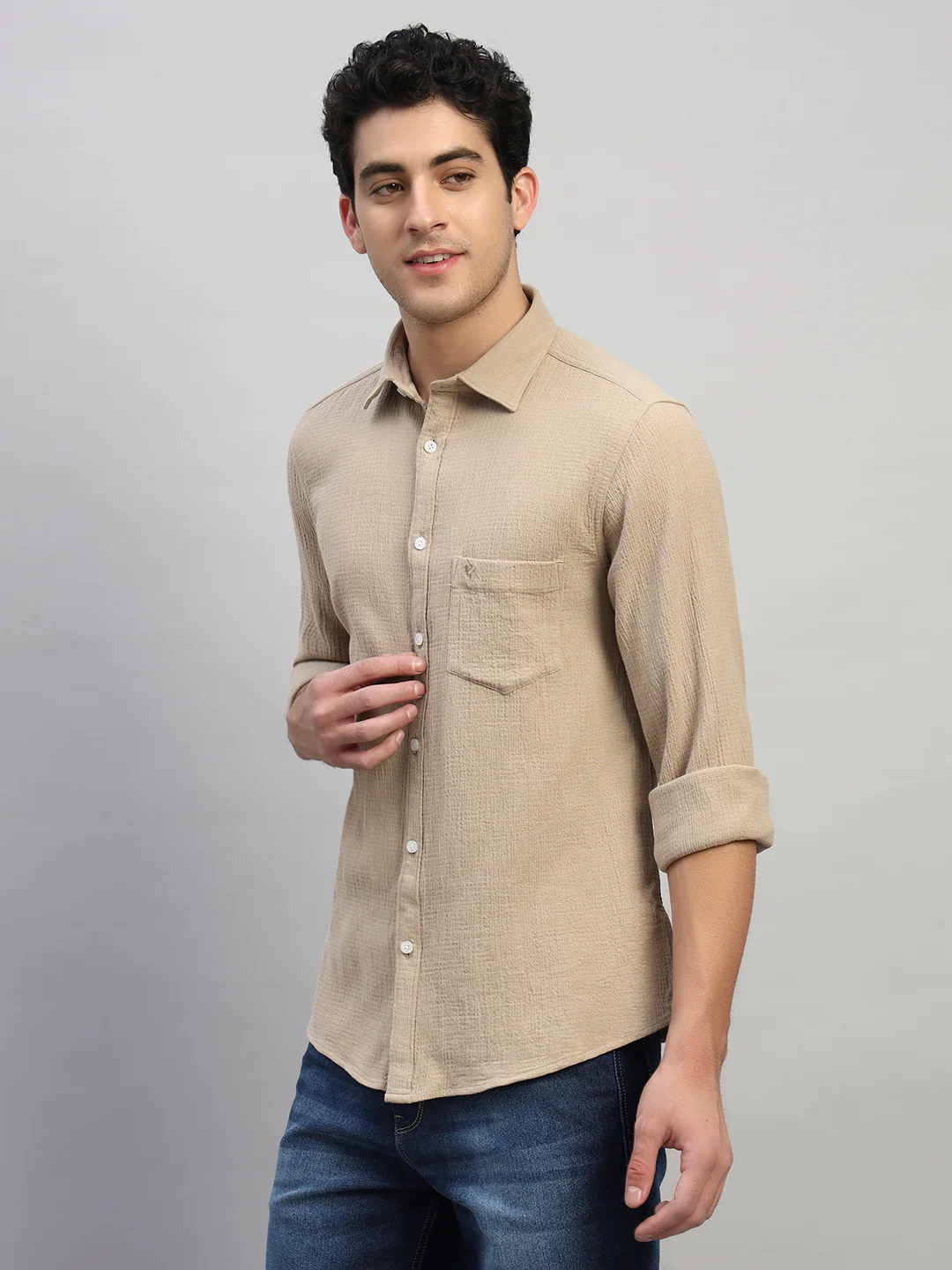 Casual Shirt for Men | Breathable & Soft with Color Fastness Regular Fit Spread Collar Neck Cotton Fabric Self Design Pattern - Image 4