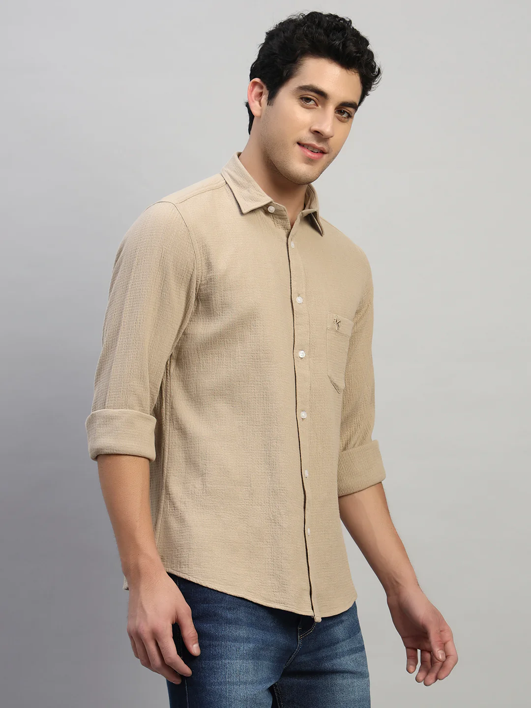 Casual Shirt for Men | Breathable & Soft with Color Fastness Regular Fit Spread Collar Neck Cotton Fabric Self Design Pattern - Image 5