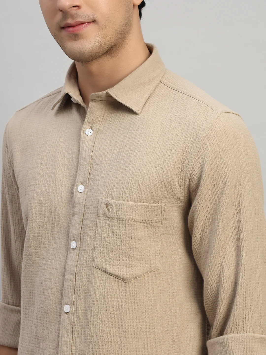 Casual Shirt for Men | Breathable & Soft with Color Fastness Regular Fit Spread Collar Neck Cotton Fabric Self Design Pattern - Image 7