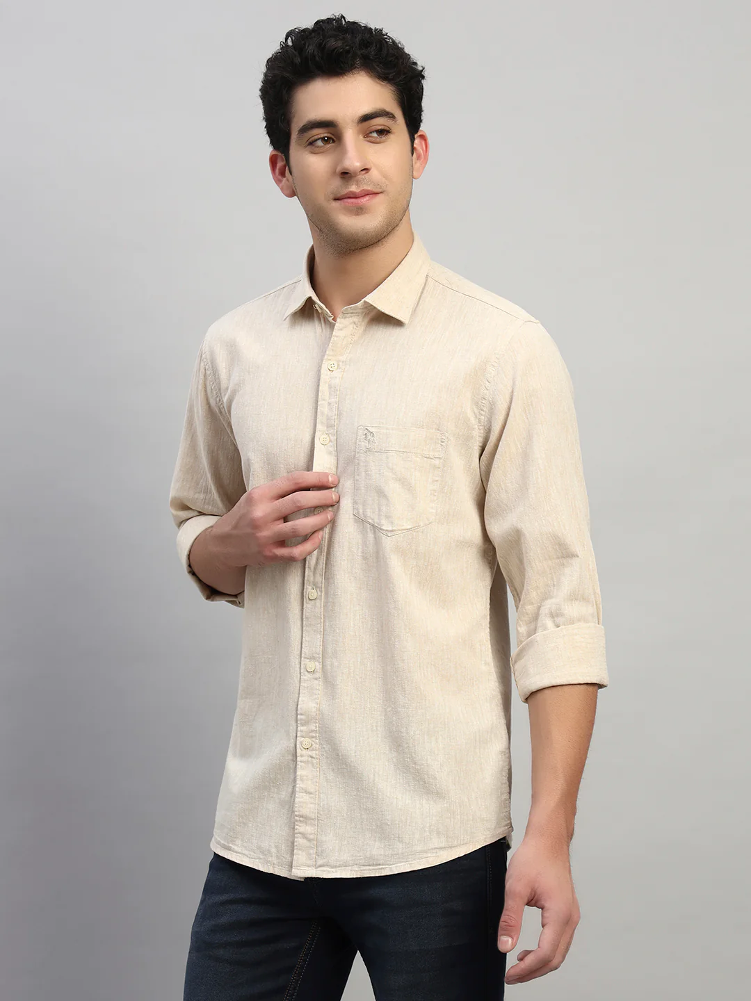 Casual Shirt for Men | Breathable & Soft with Color Fastness Regular Fit Spread Collar Neck Cotton Fabric Self Design Pattern - Image 5
