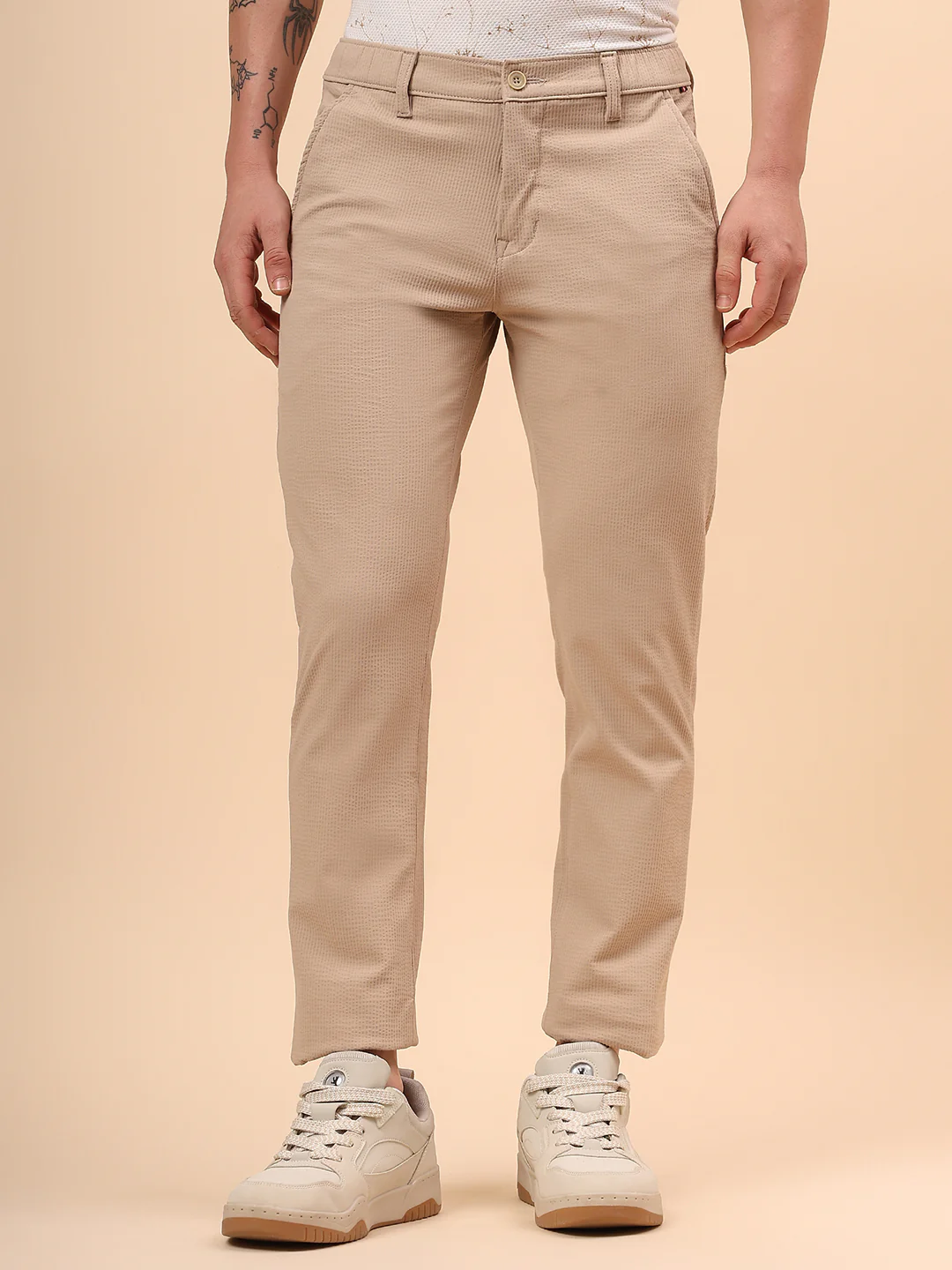 Casual Trouser for Men | Breathable & Soft with Color Fastness Regular Fit Polyester Fabric Self Design Pattern Button Closure - Image 4