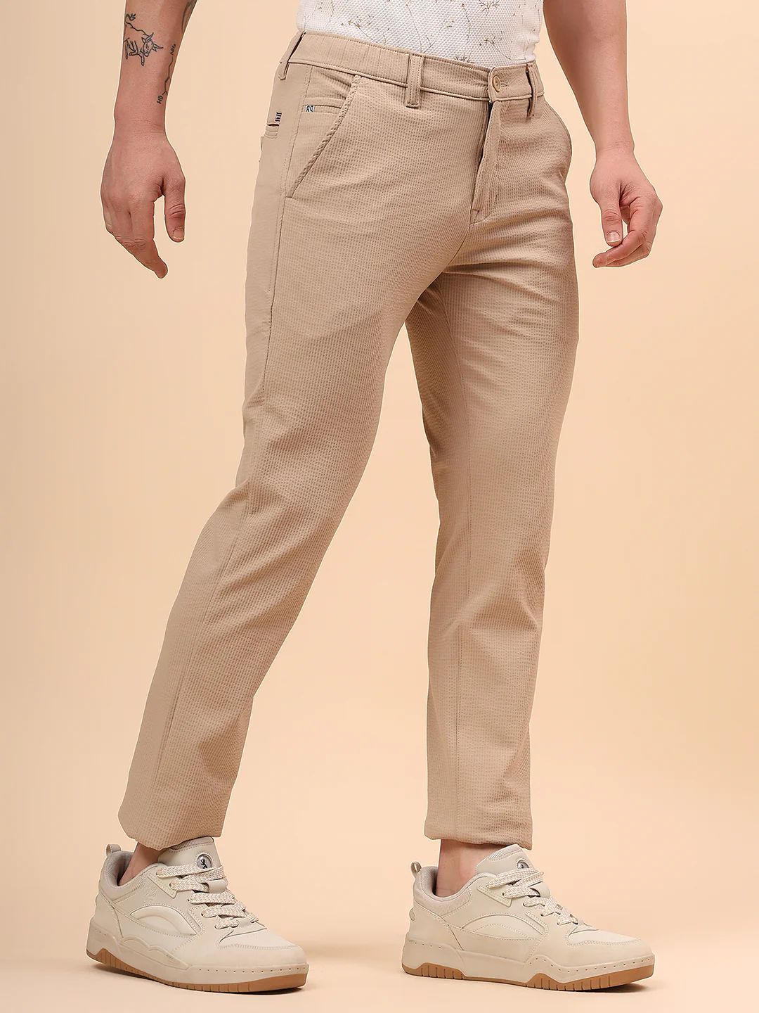 Casual Trouser for Men | Breathable & Soft with Color Fastness Regular Fit Polyester Fabric Self Design Pattern Button Closure - Image 6
