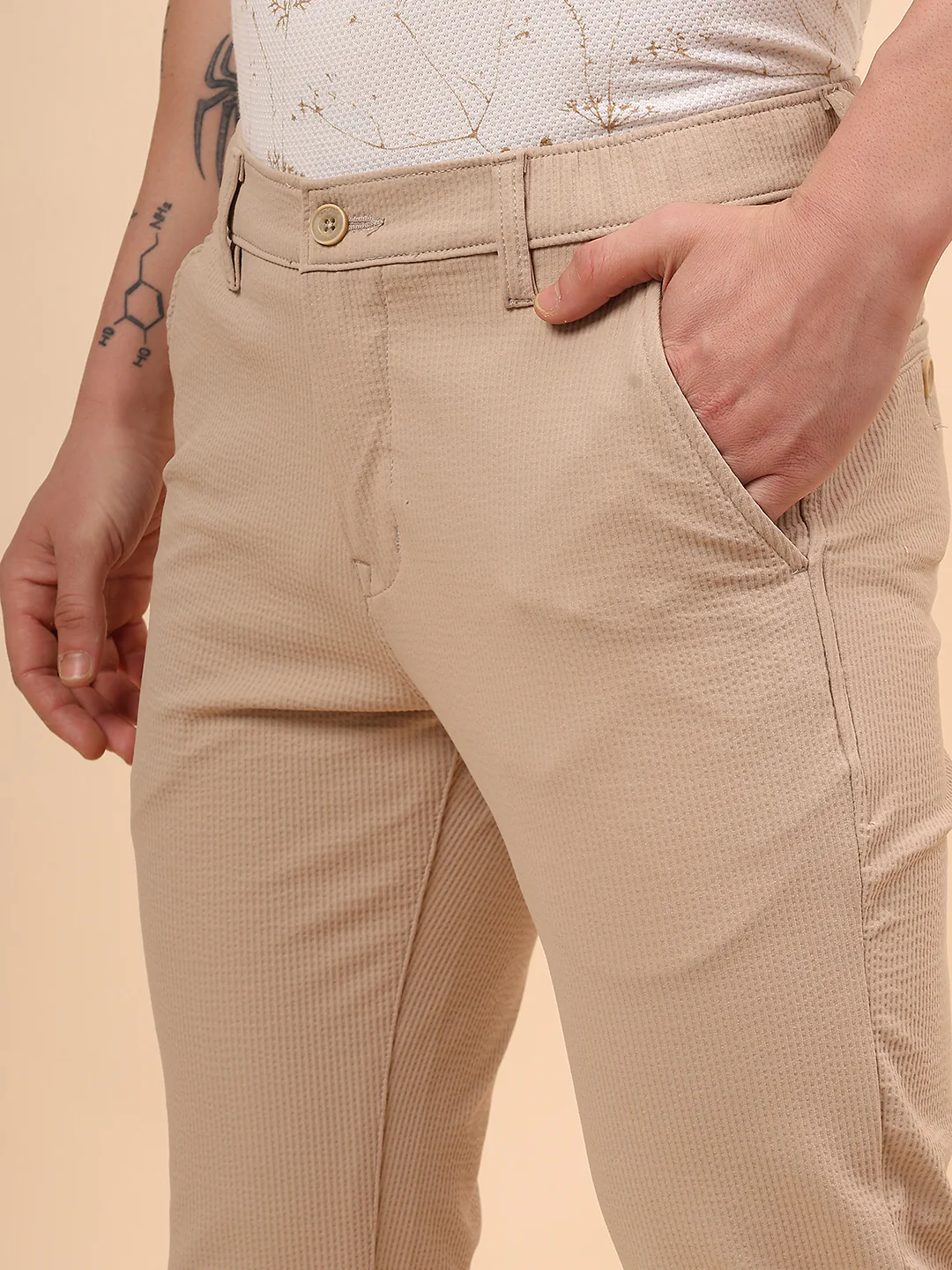 Casual Trouser for Men | Breathable & Soft with Color Fastness Regular Fit Polyester Fabric Self Design Pattern Button Closure - Image 8