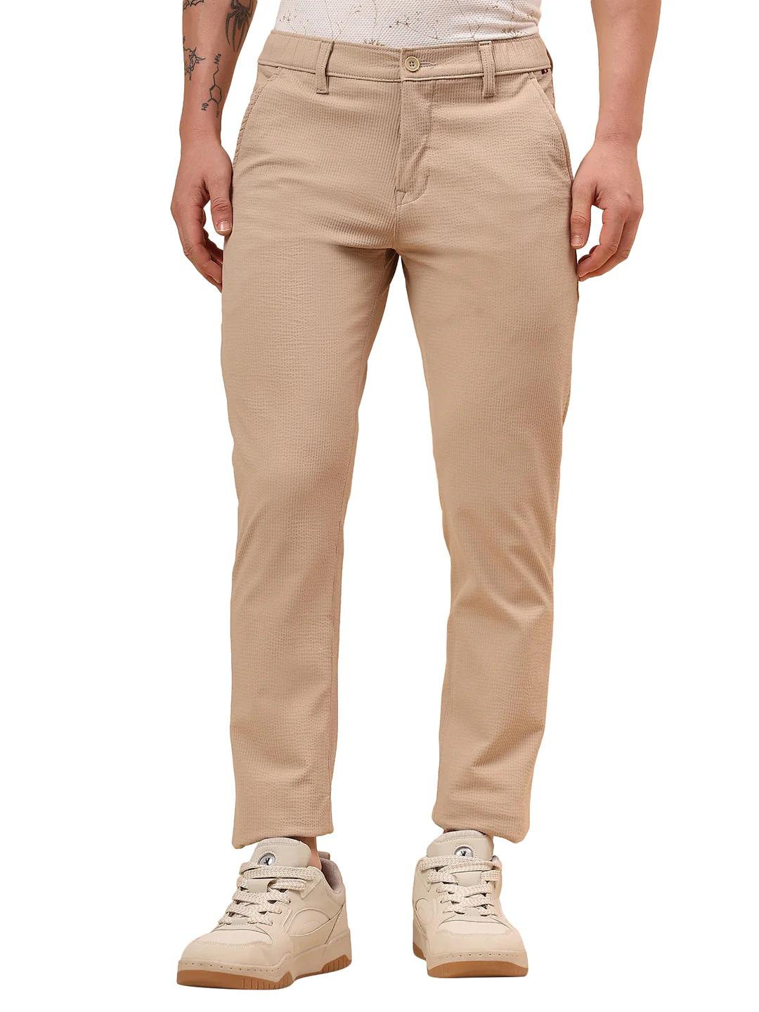 Casual Trouser for Men | Breathable & Soft with Color Fastness Regular Fit Polyester Fabric Self Design Pattern Button Closure - Image 9