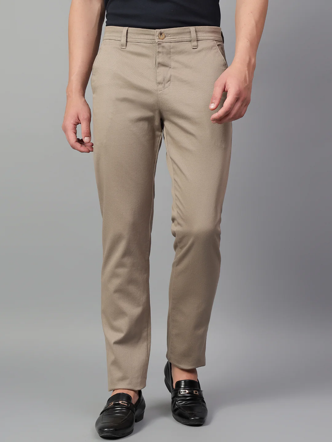 Casual Trouser for Men | Breathable & Soft with Color Fastness Regular Fit Cotton Blend Fabric Self Design Pattern Button Closure - Image 2