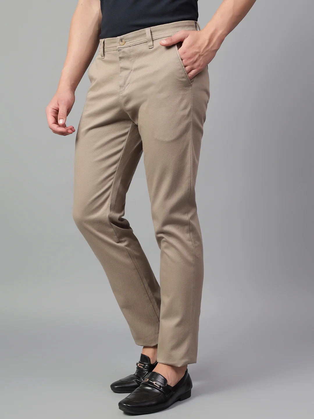 Casual Trouser for Men | Breathable & Soft with Color Fastness Regular Fit Cotton Blend Fabric Self Design Pattern Button Closure - Image 3