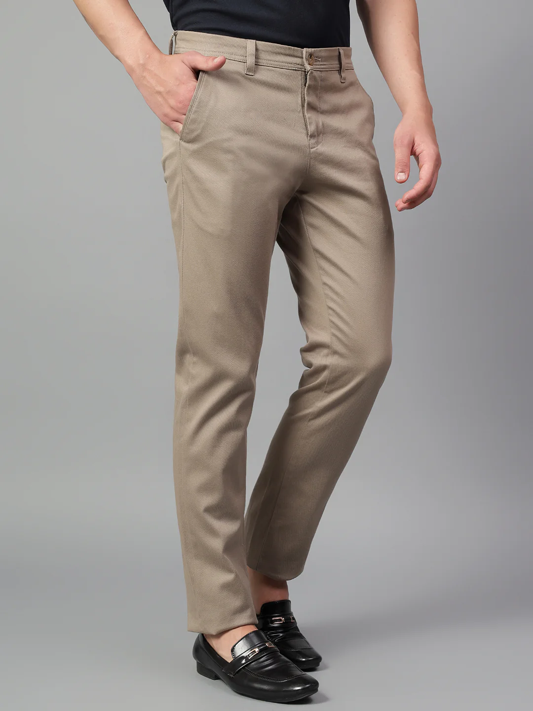 Casual Trouser for Men | Breathable & Soft with Color Fastness Regular Fit Cotton Blend Fabric Self Design Pattern Button Closure - Image 4