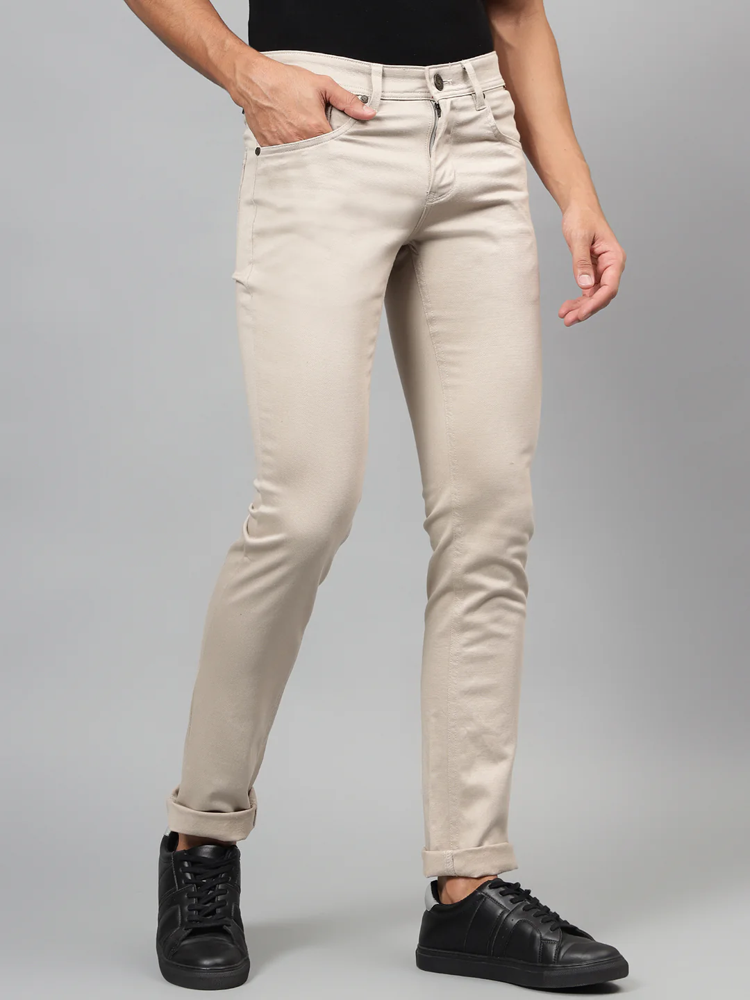 Casual Trouser for Men | Breathable & Soft with Color Fastness Regular Fit Cotton Blend Fabric Self Design Pattern Button Closure - Image 5