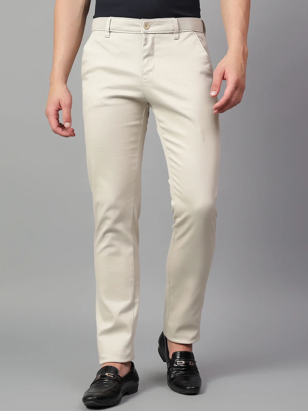 Casual Trouser for Men | Breathable & Soft with Color Fastness Regular Fit Cotton Blend Fabric Self Design Pattern Button Closure - Image 2
