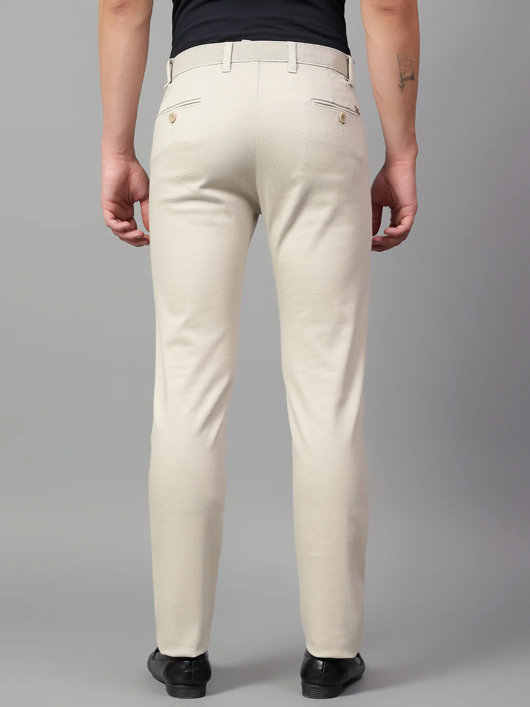 Casual Trouser for Men | Breathable & Soft with Color Fastness Regular Fit Cotton Blend Fabric Self Design Pattern Button Closure - Image 3