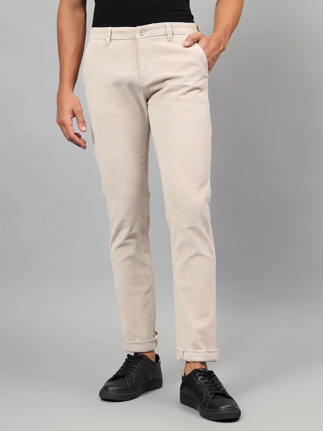 Casual Trouser for Men | Breathable & Soft with Color Fastness Regular Fit Cotton Blend Fabric Self Design Pattern Button Closure - Image 3