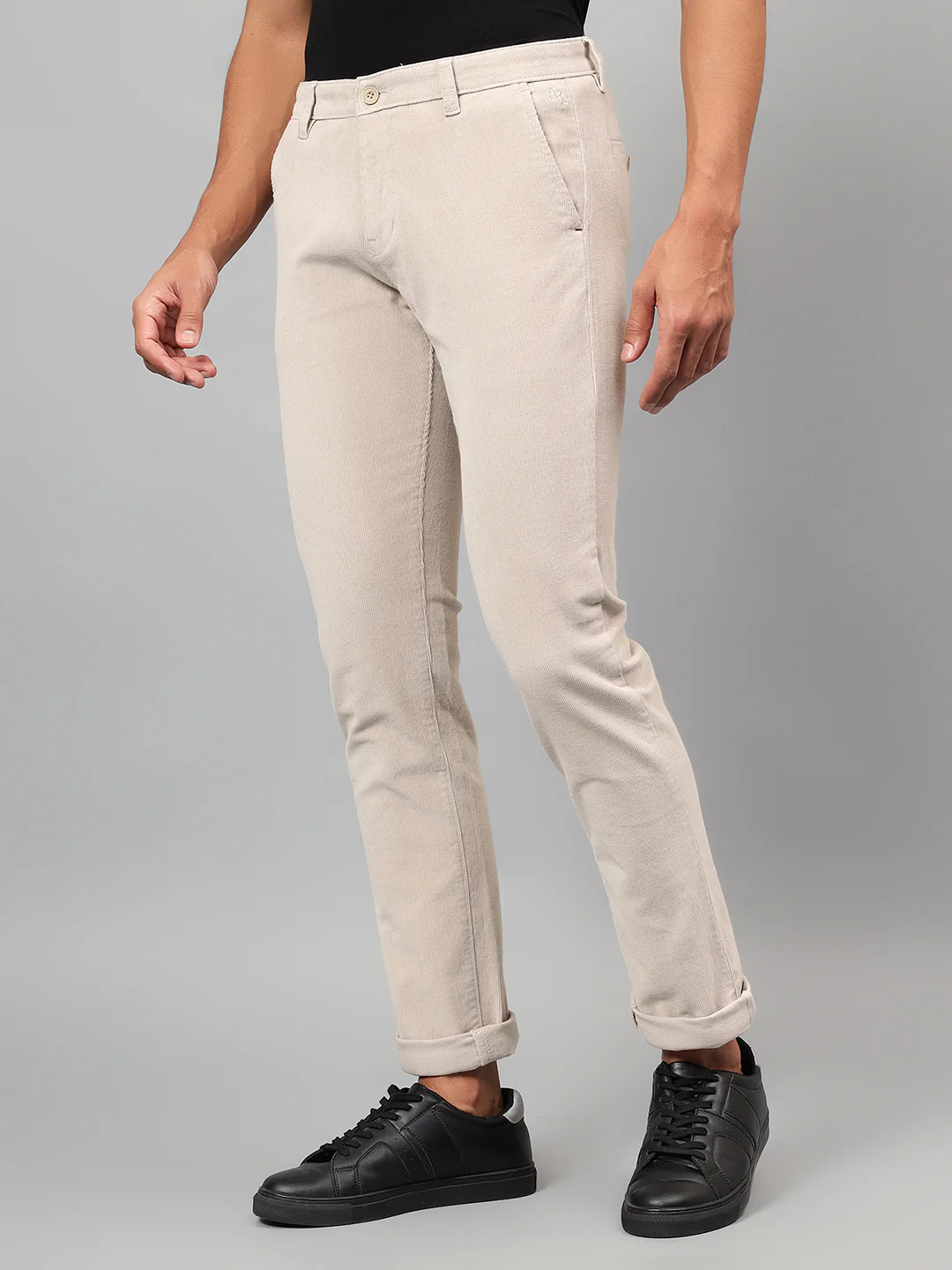 Casual Trouser for Men | Breathable & Soft with Color Fastness Regular Fit Cotton Blend Fabric Self Design Pattern Button Closure - Image 4