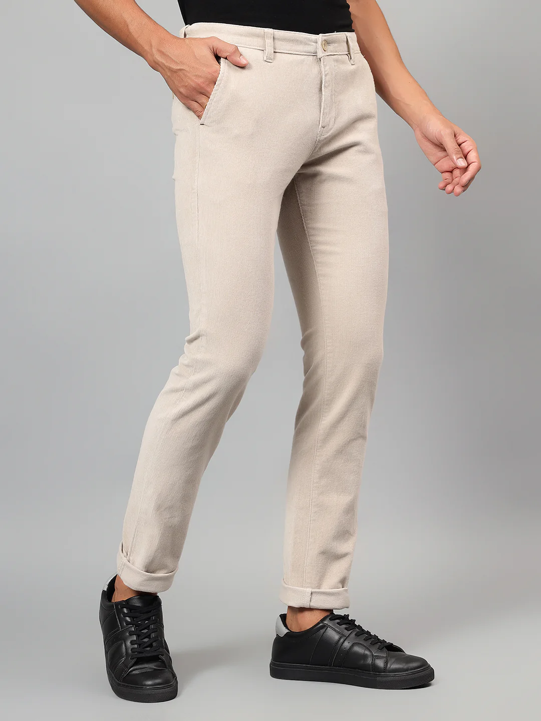Casual Trouser for Men | Breathable & Soft with Color Fastness Regular Fit Cotton Blend Fabric Self Design Pattern Button Closure - Image 5