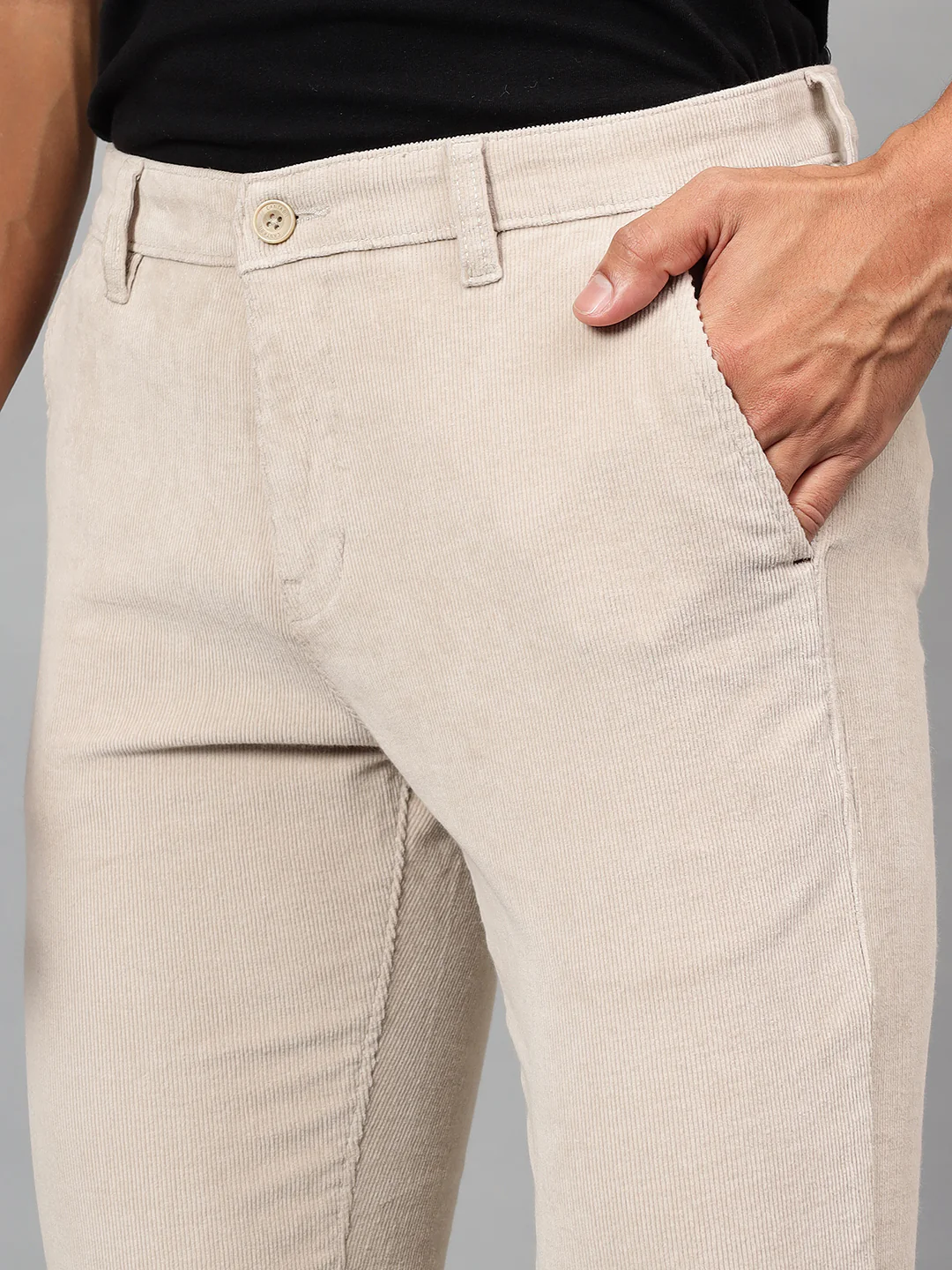 Casual Trouser for Men | Breathable & Soft with Color Fastness Regular Fit Cotton Blend Fabric Self Design Pattern Button Closure - Image 6