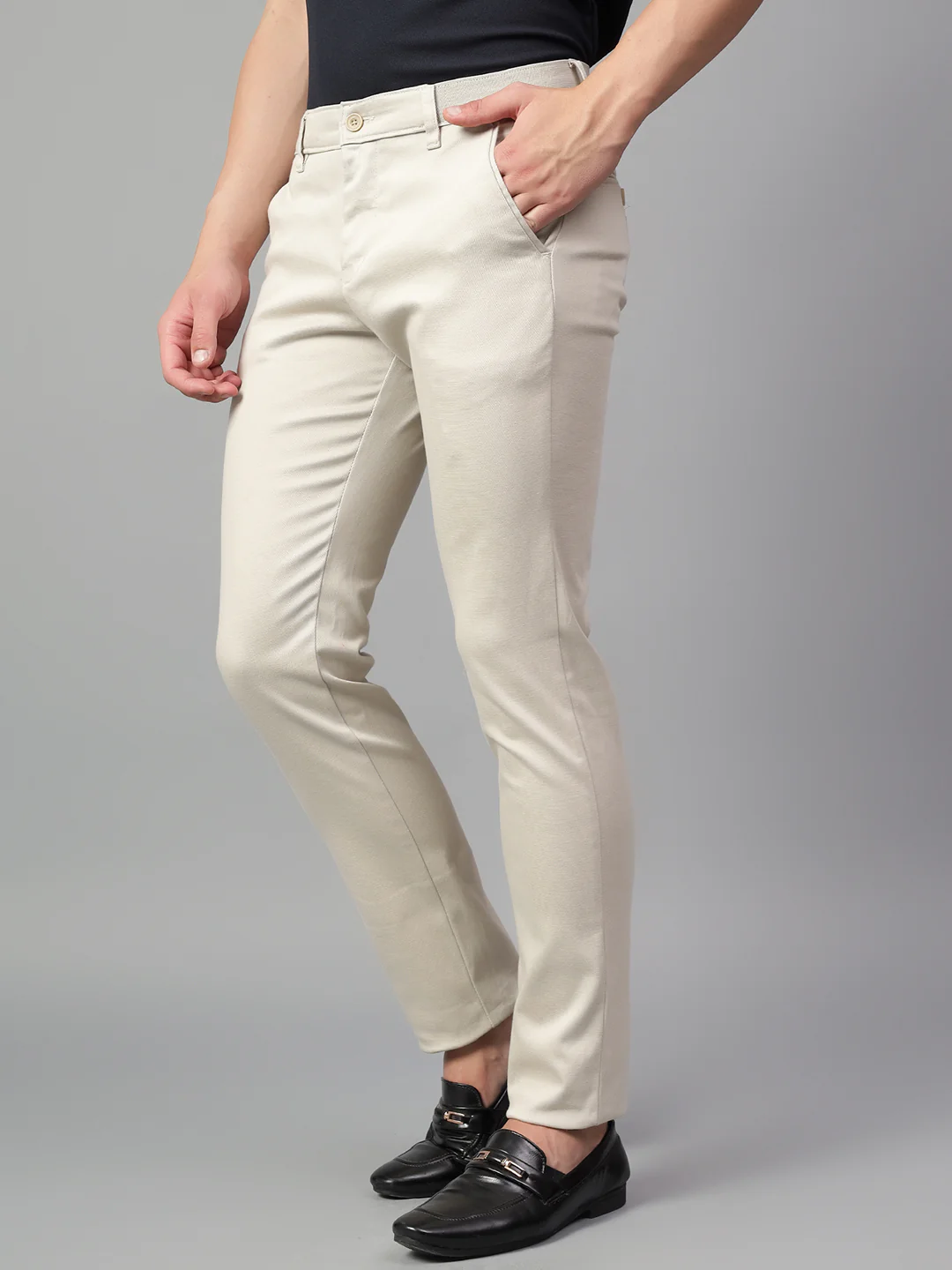 Casual Trouser for Men | Breathable & Soft with Color Fastness Regular Fit Cotton Blend Fabric Self Design Pattern Button Closure - Image 4
