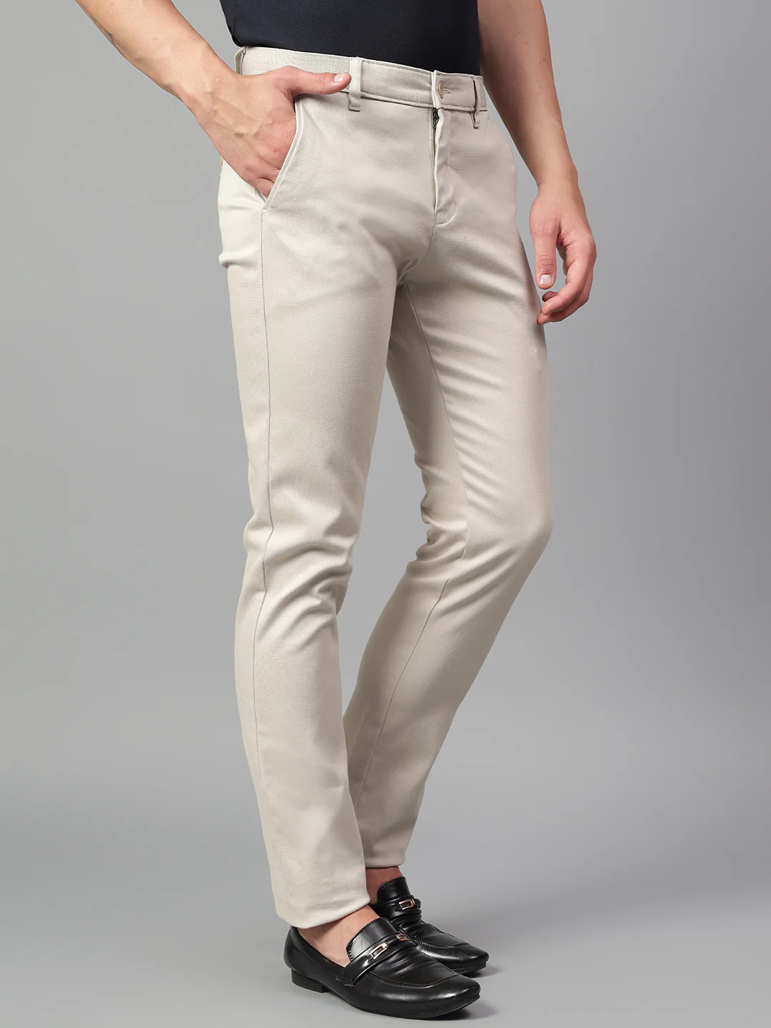 Casual Trouser for Men | Breathable & Soft with Color Fastness Regular Fit Cotton Blend Fabric Self Design Pattern Button Closure - Image 5