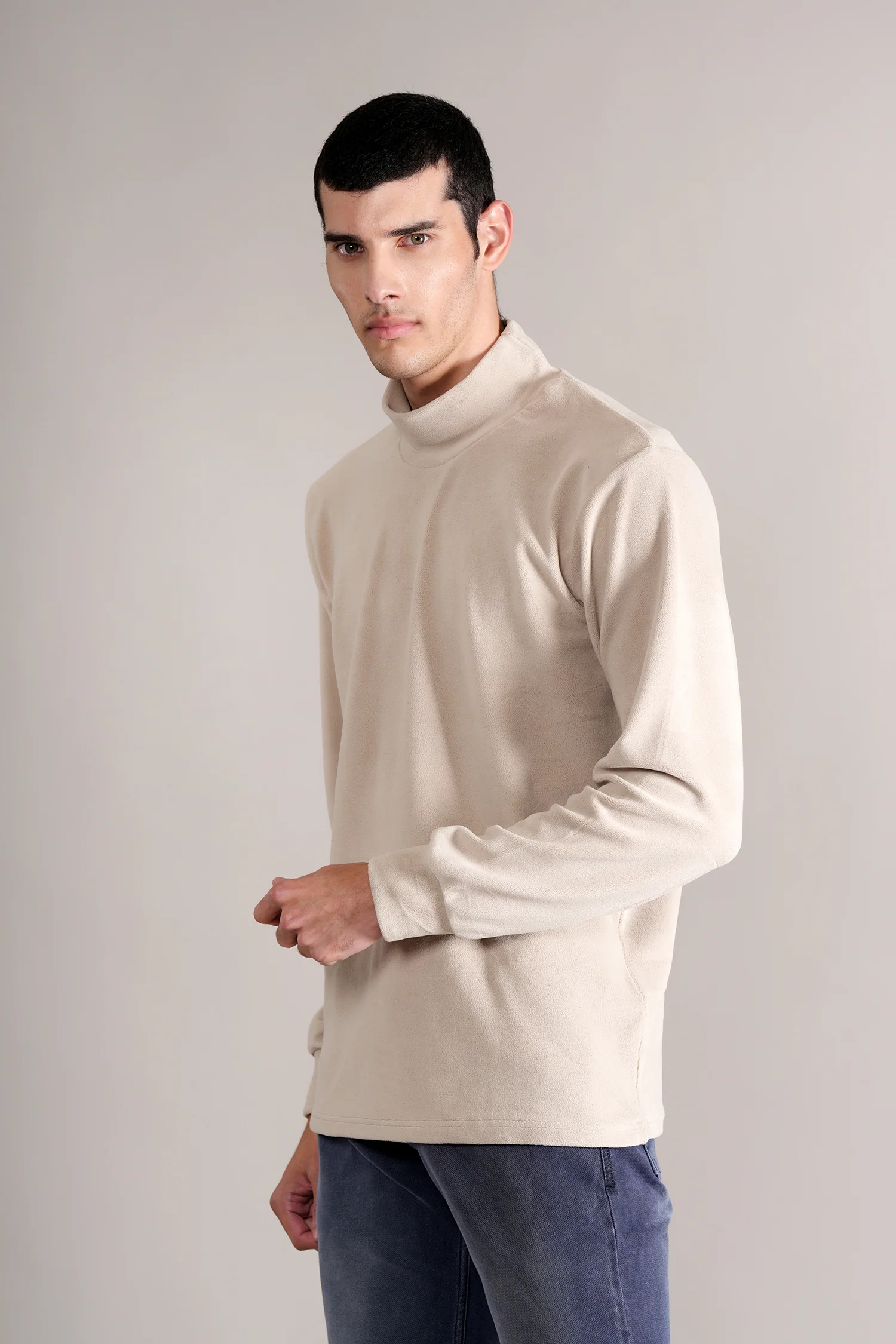 T-Shirt for Men | Breathable & Soft with Color Fastness Regular Fit High Neck Cotton Blend Fabric Solid Pattern - Image 3
