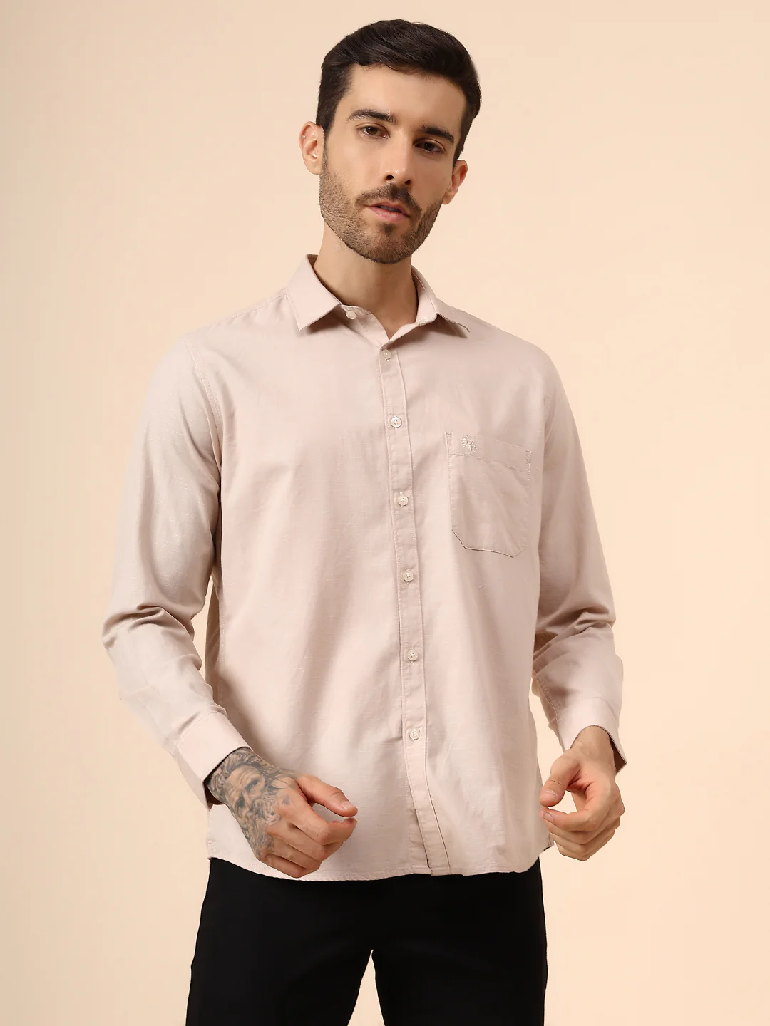 Casual Shirt for Men | Breathable & Soft with Color Fastness Regular Fit Spread Collar Neck Cotton Fabric Solid Pattern - Image 2