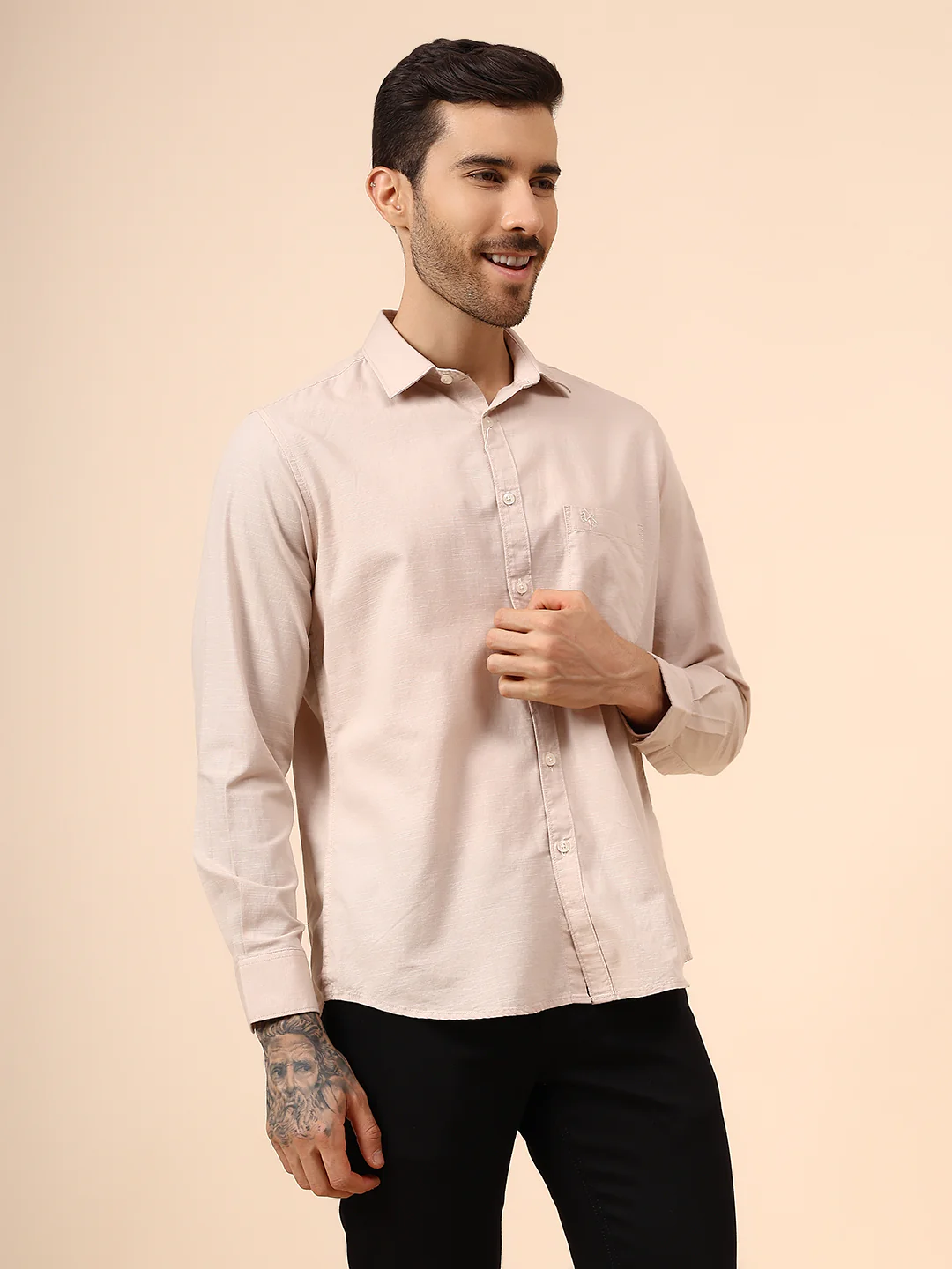 Casual Shirt for Men | Breathable & Soft with Color Fastness Regular Fit Spread Collar Neck Cotton Fabric Solid Pattern - Image 4