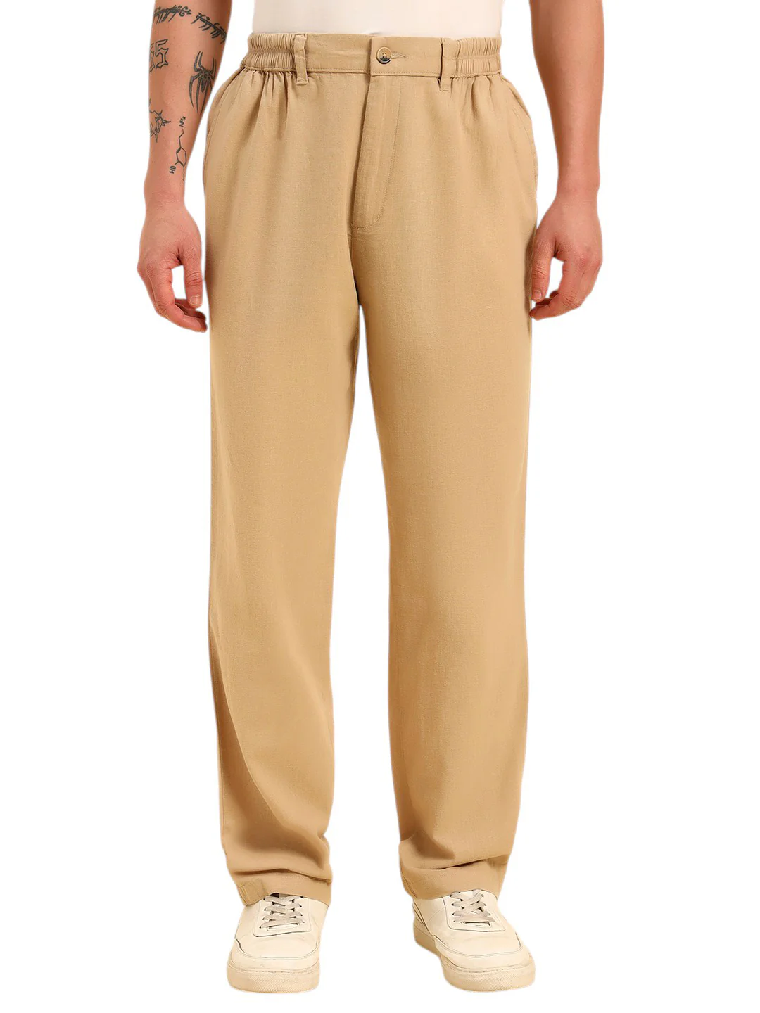 Men's Beige Solid Regular Fit Lower - Image 2